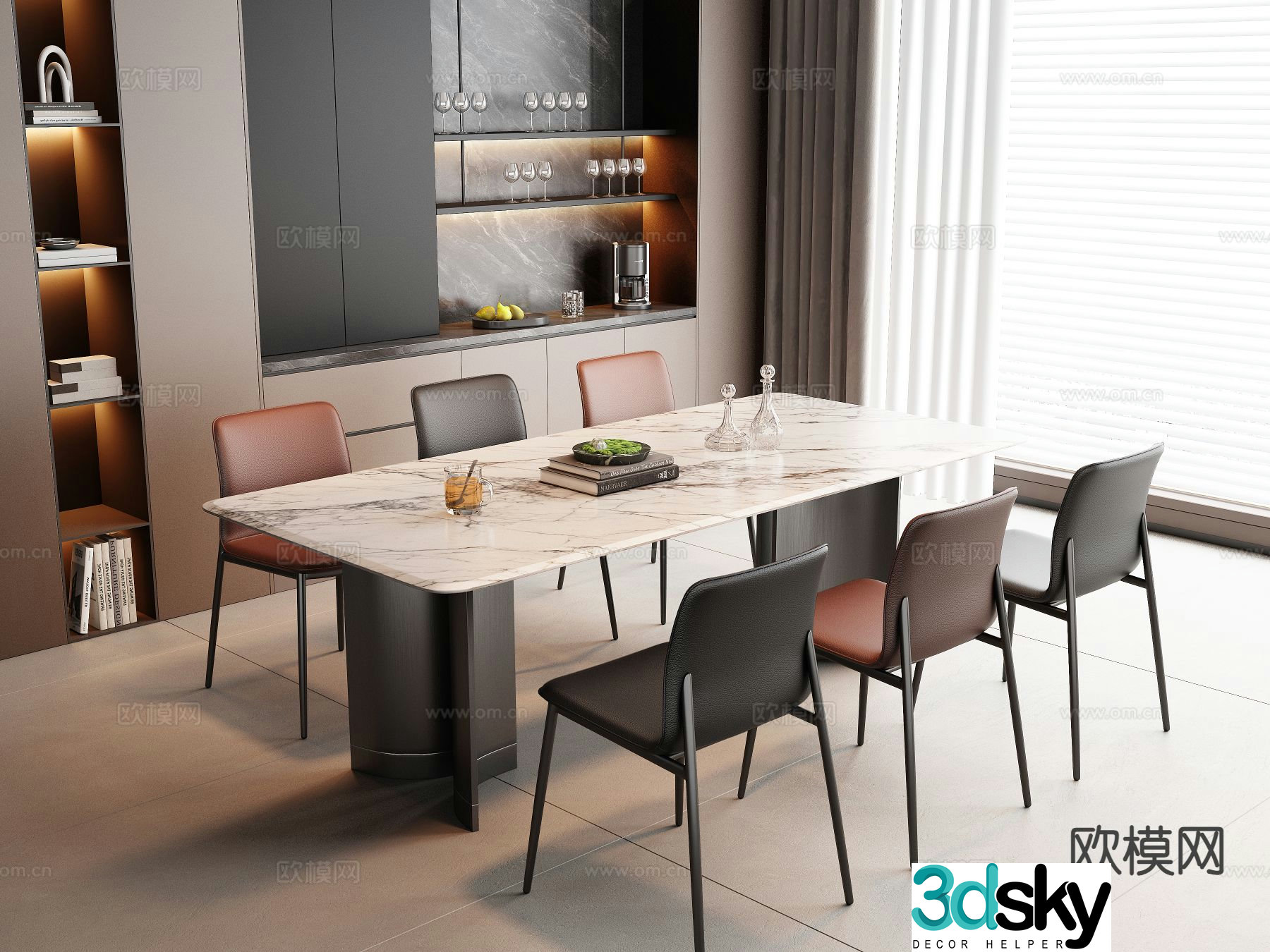 Italian dining table and chairs 3d model