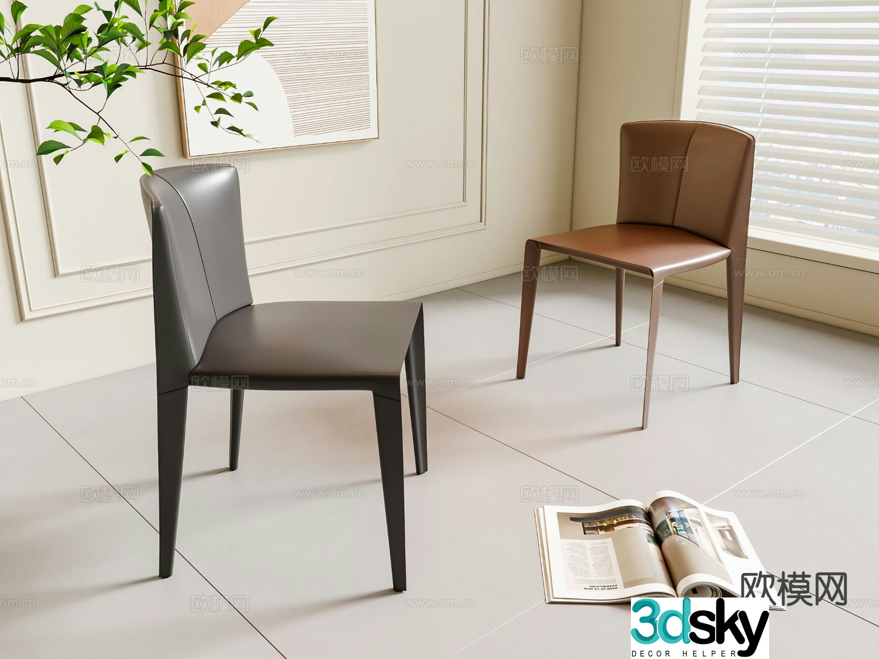 Modern single chair dining chair 3d model