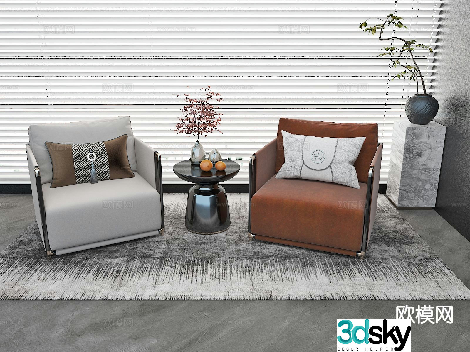 New Chinese style single sofa leisure sofa 3d model