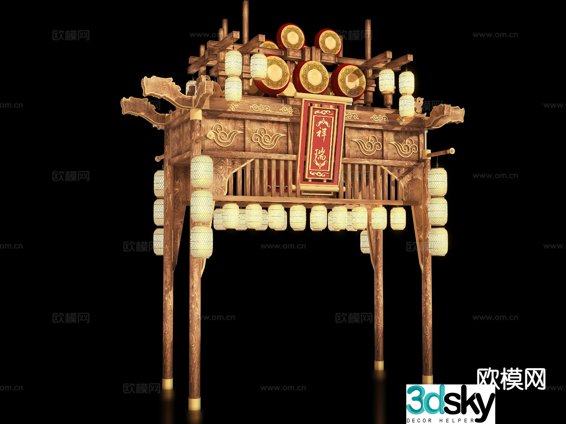 New Chinese style ancient building archway Guochao entrance 3D model