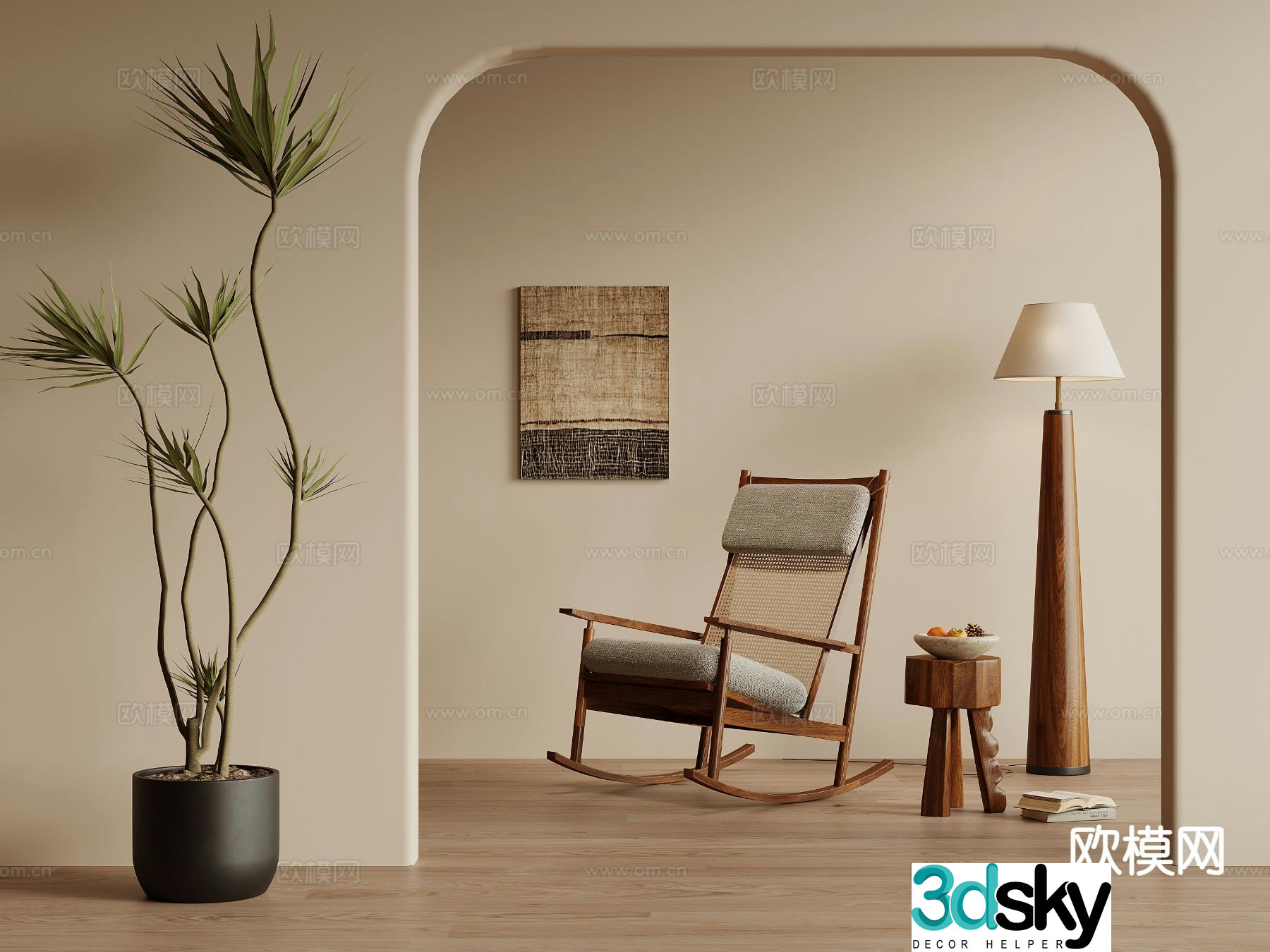 Medieval style rocking chair wooden chair outdoor chair 3d model
