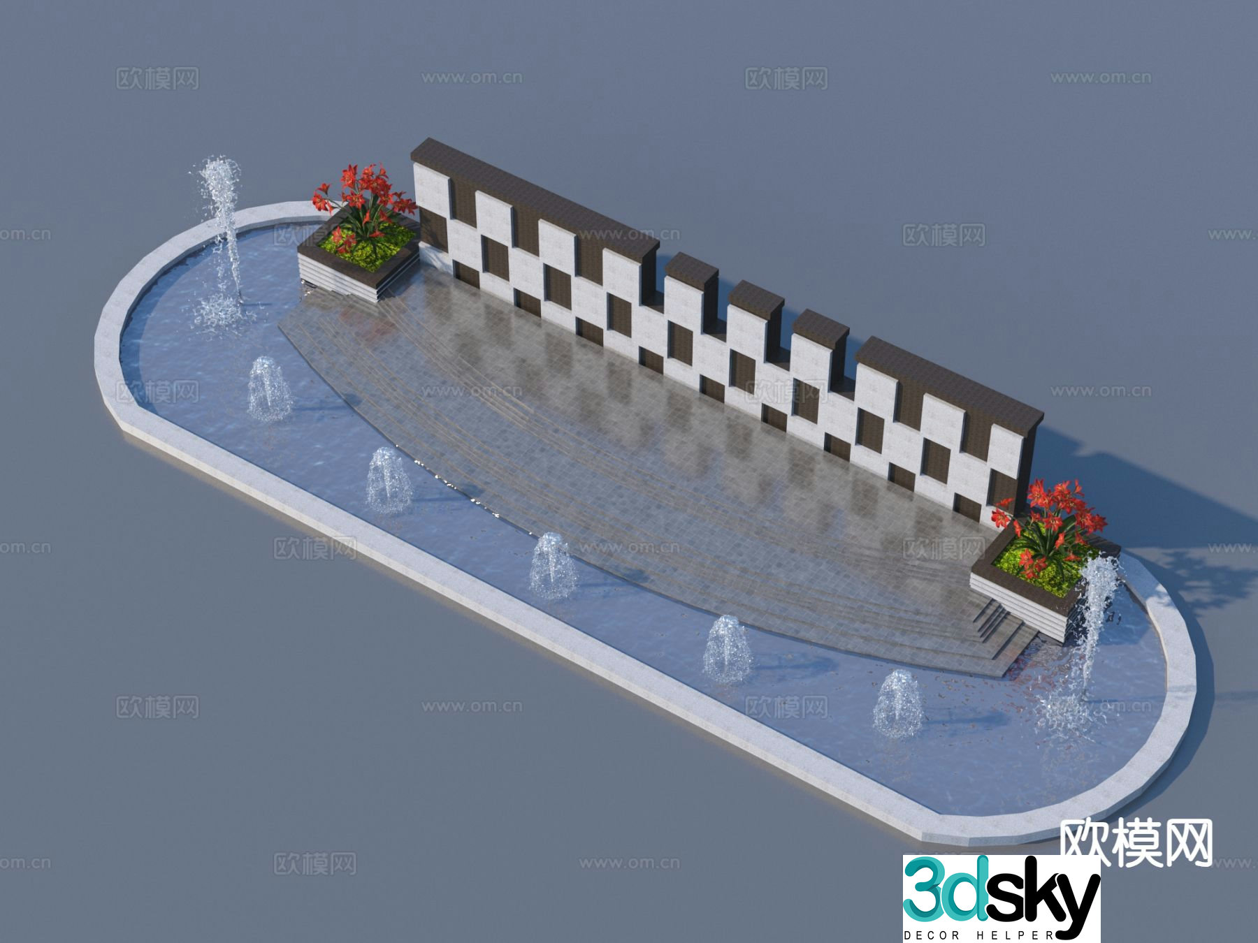 Modern fountain sketch flower pond water feature 3D model
