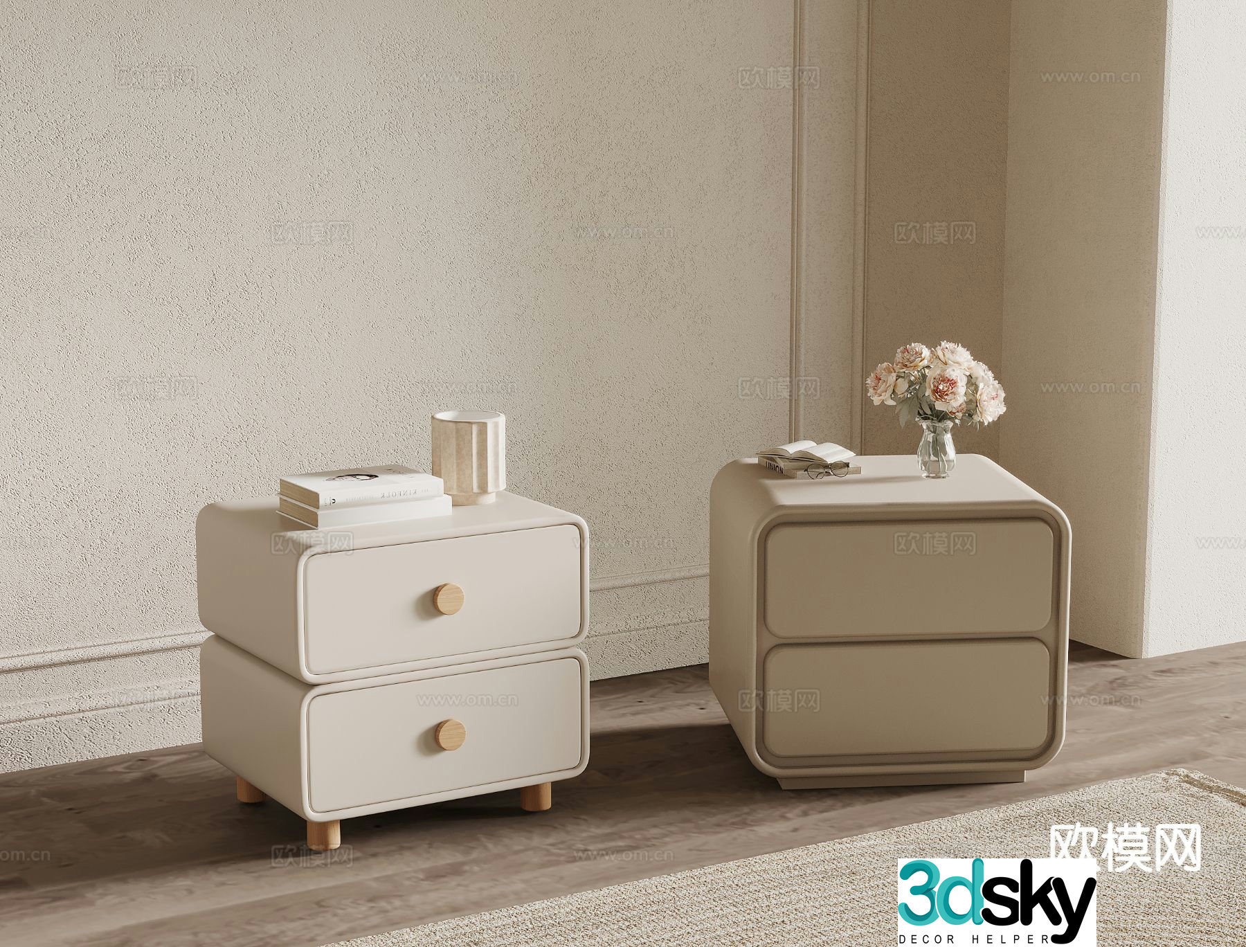 Cream style bedside table 3d model