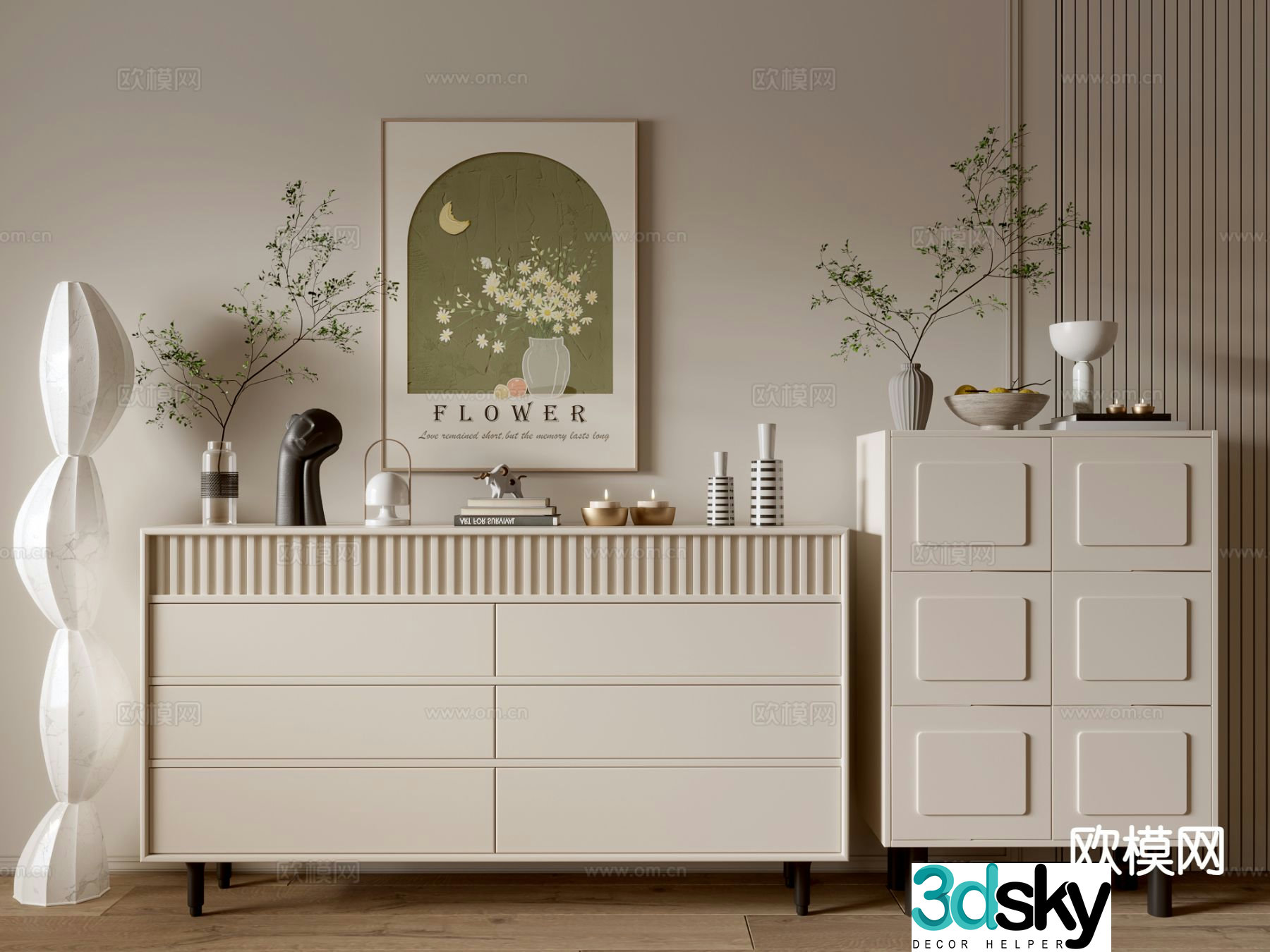Cream style cabinet drawer cabinet entrance cabinet 3D model