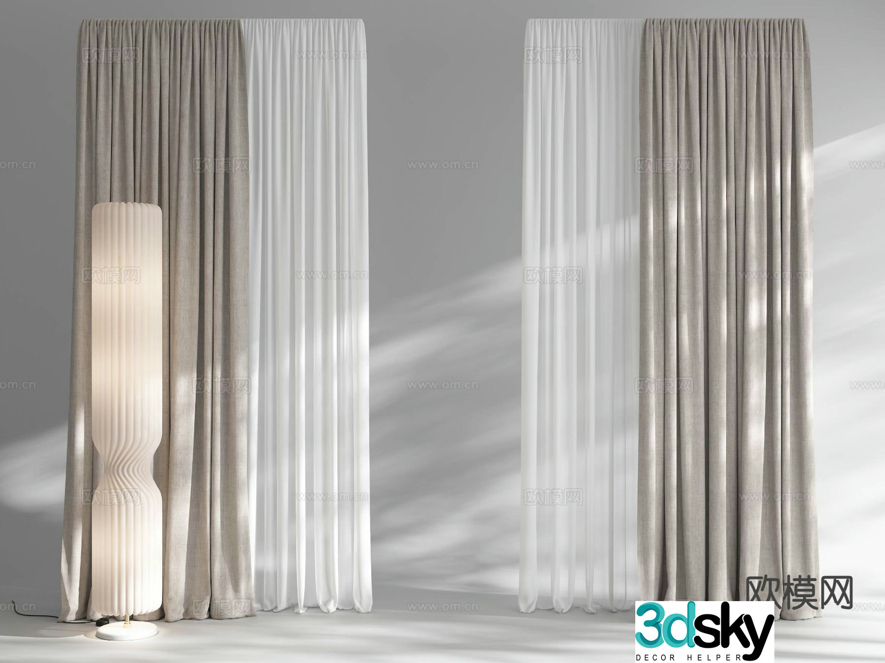 Modern plain curtains gauze curtain 3d model