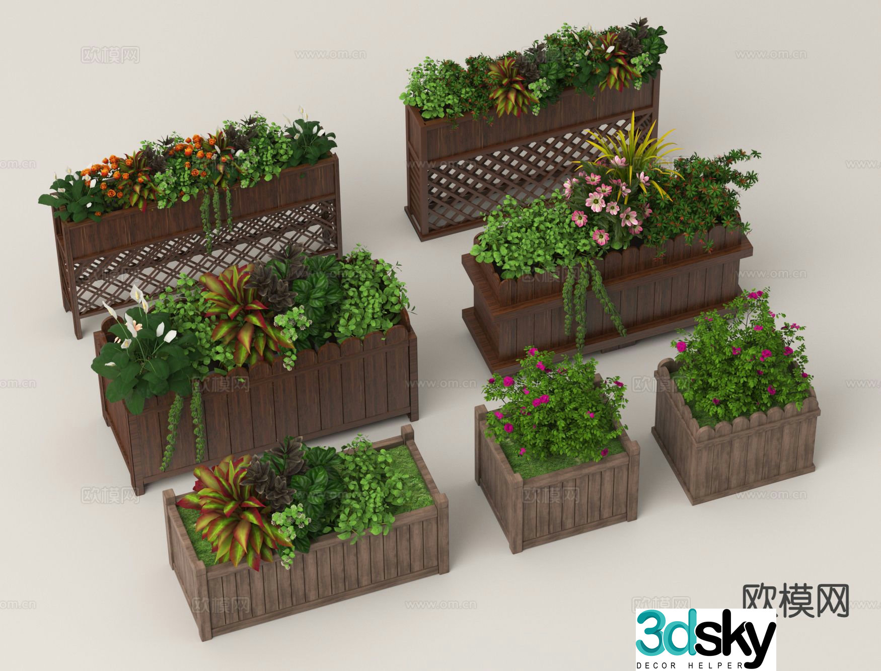 Modern flower box potted plant 3d model