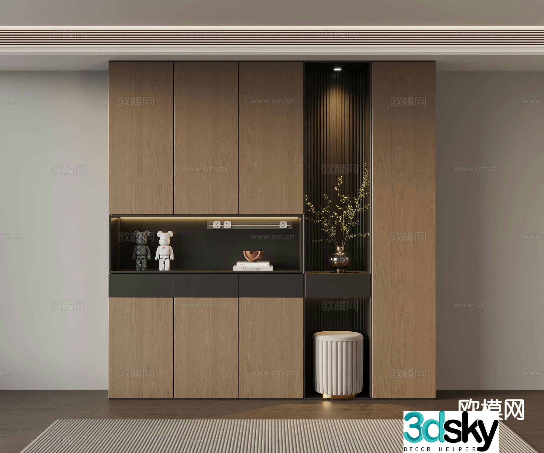 Italian style integrated shoe cabinet 3D model