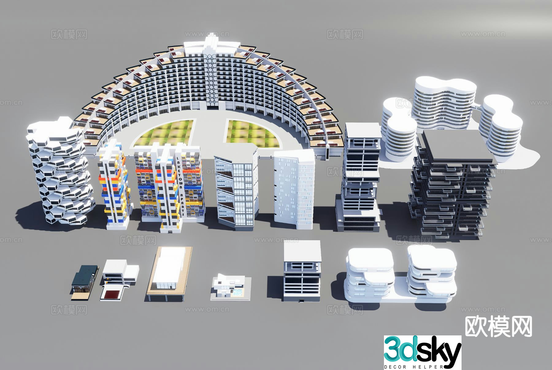 Modern urban architecture single building podium 3d model