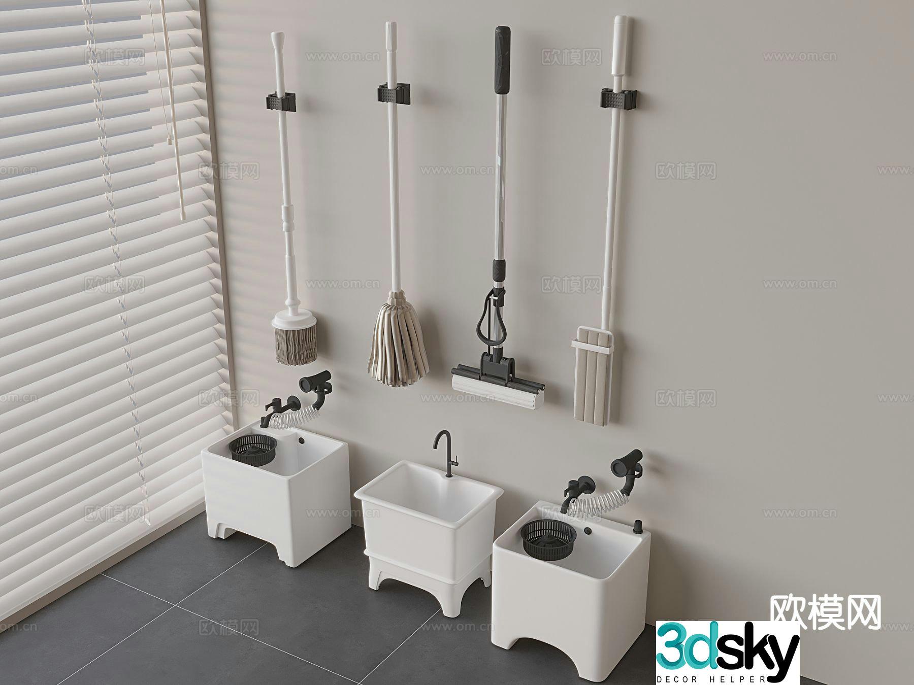Modern mop pool mop pool mop pool broom 3d model