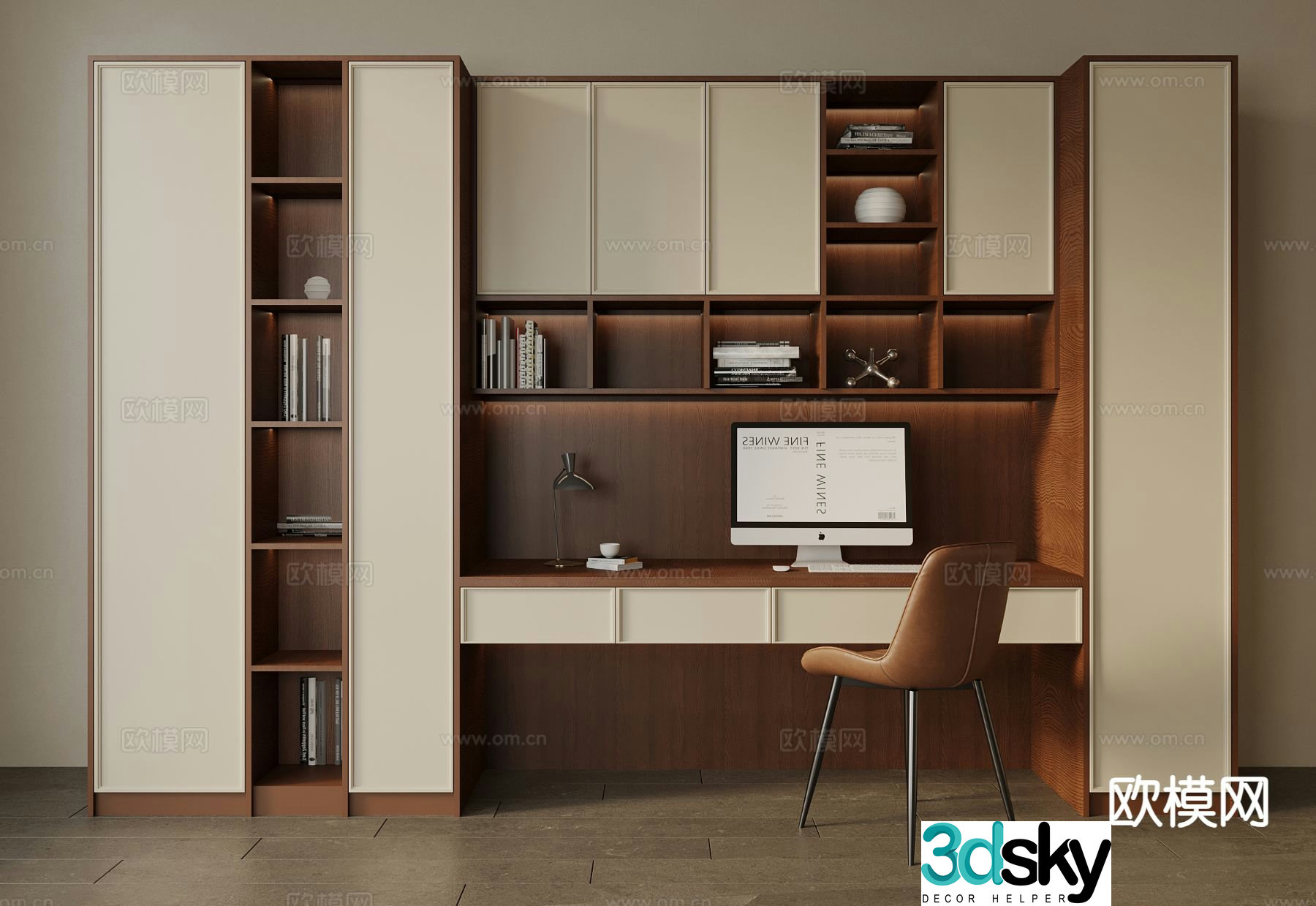 Medieval style desk bookcase display cabinet 3D model