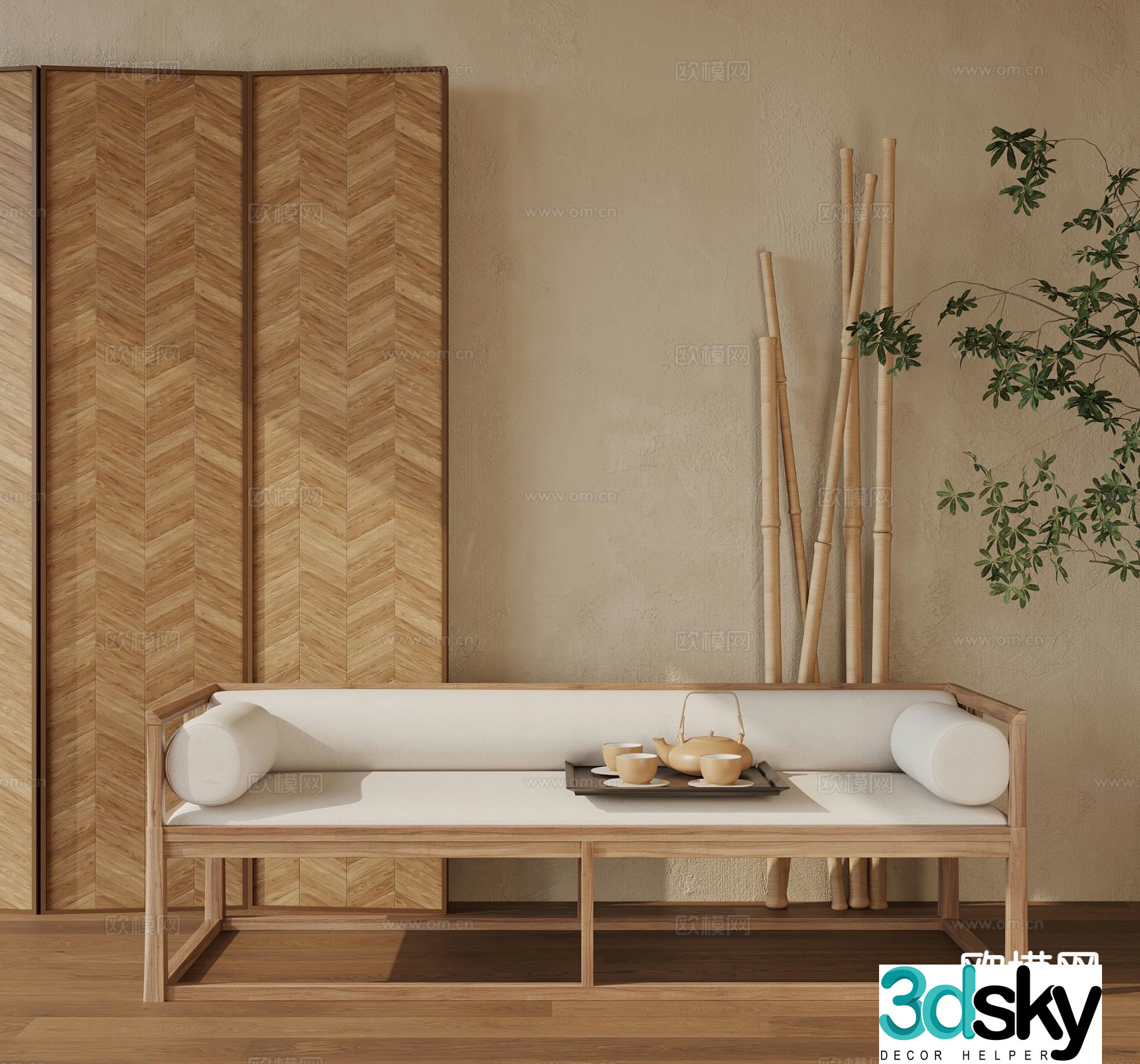 New Chinese style Luohan bed Luohan collapse 3D model