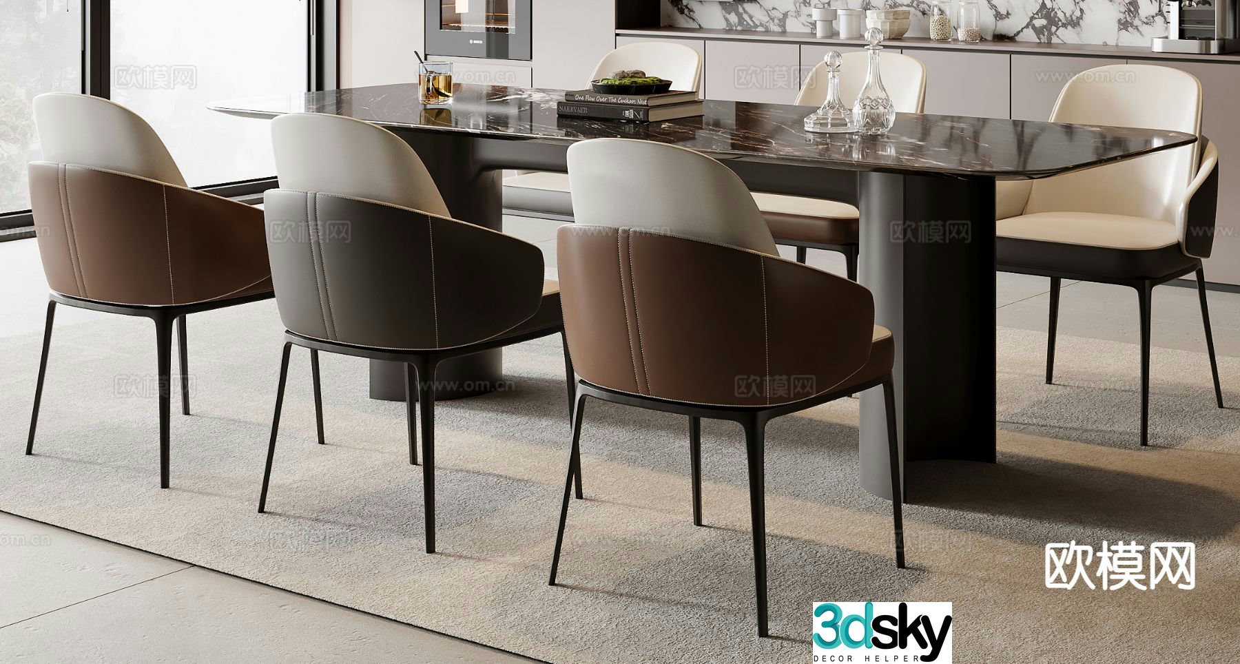 Italian dining table and chairs 3d model