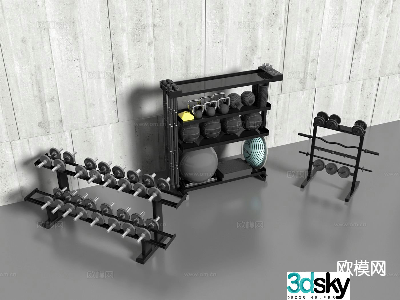 fitness equipment dumbbell kettlebell 3d model