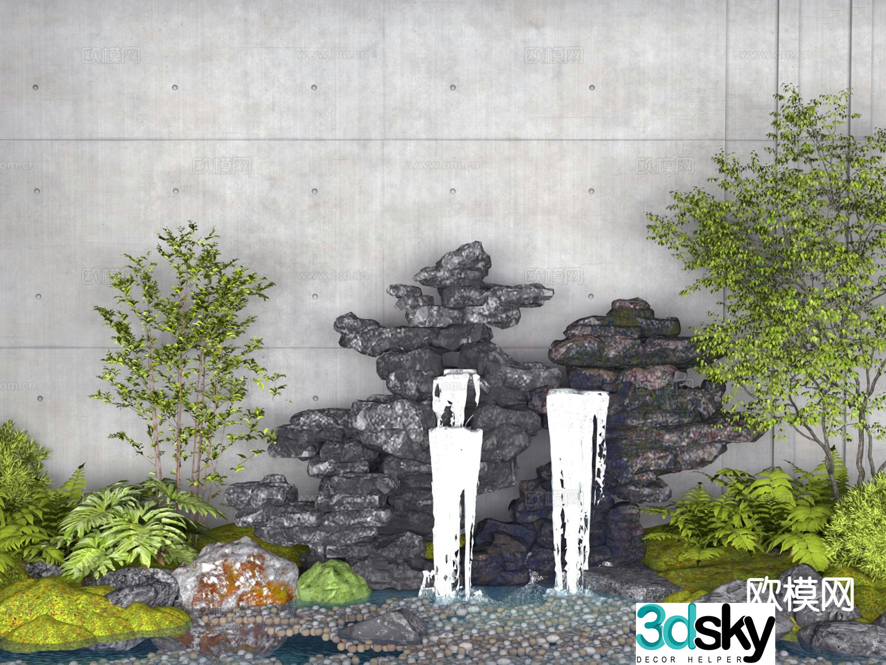 New Chinese style rockery waterscape fountain 3D model