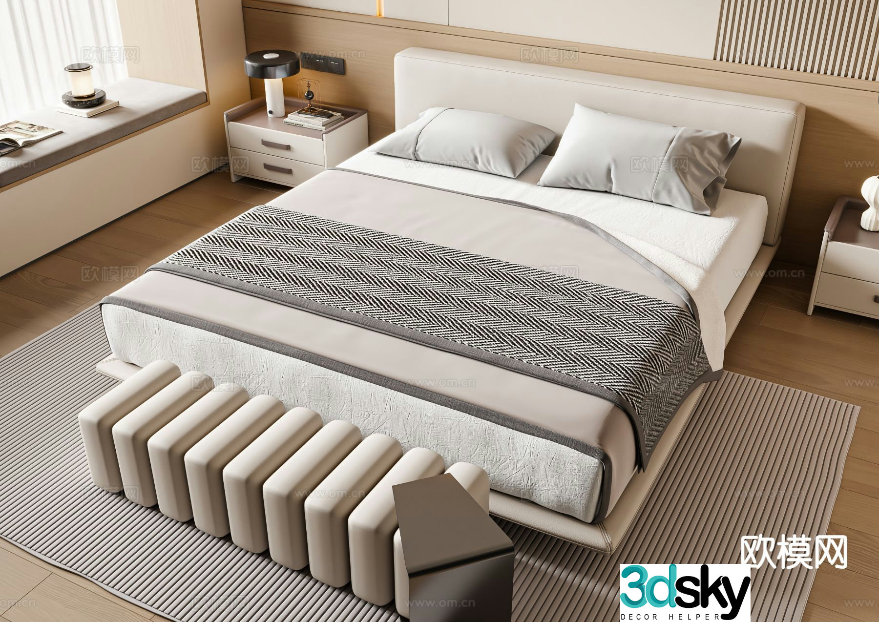 Modern double bed 3d model