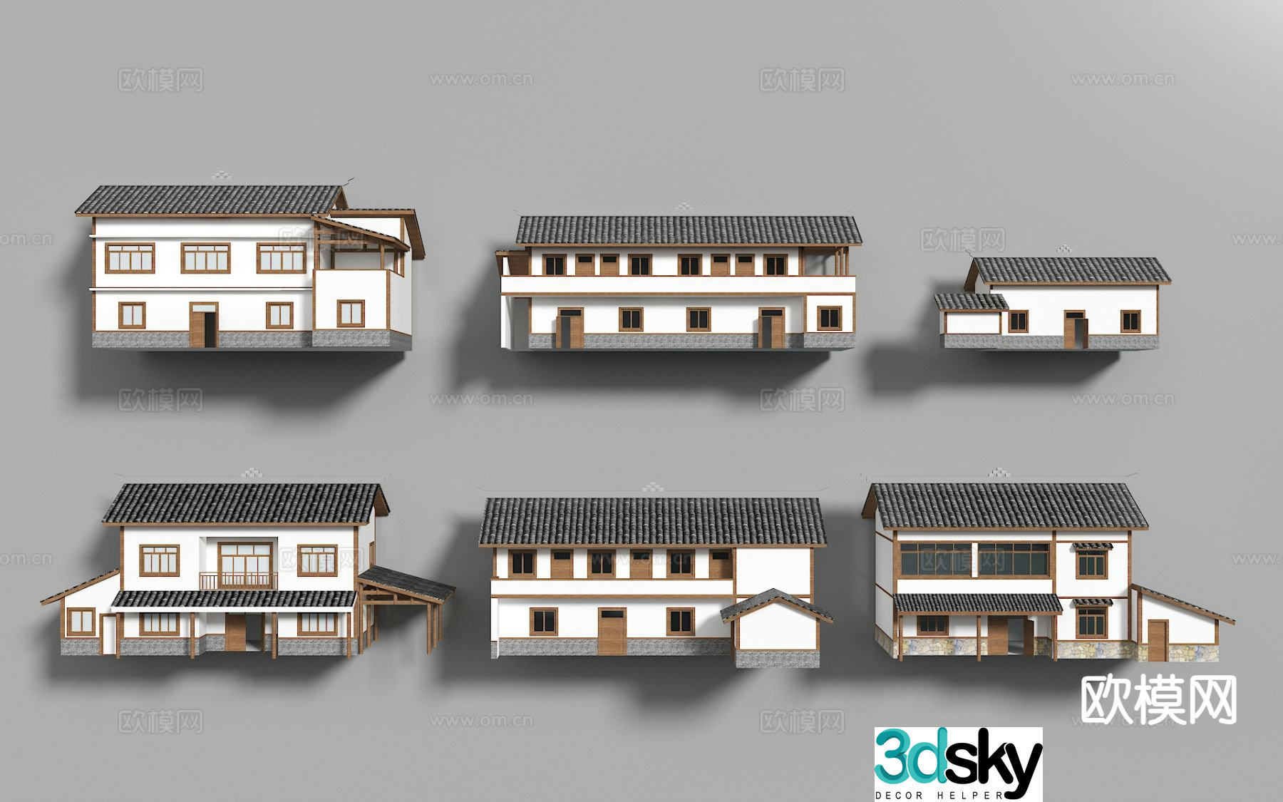 New Chinese-style rural self-built houses private house components 3D model