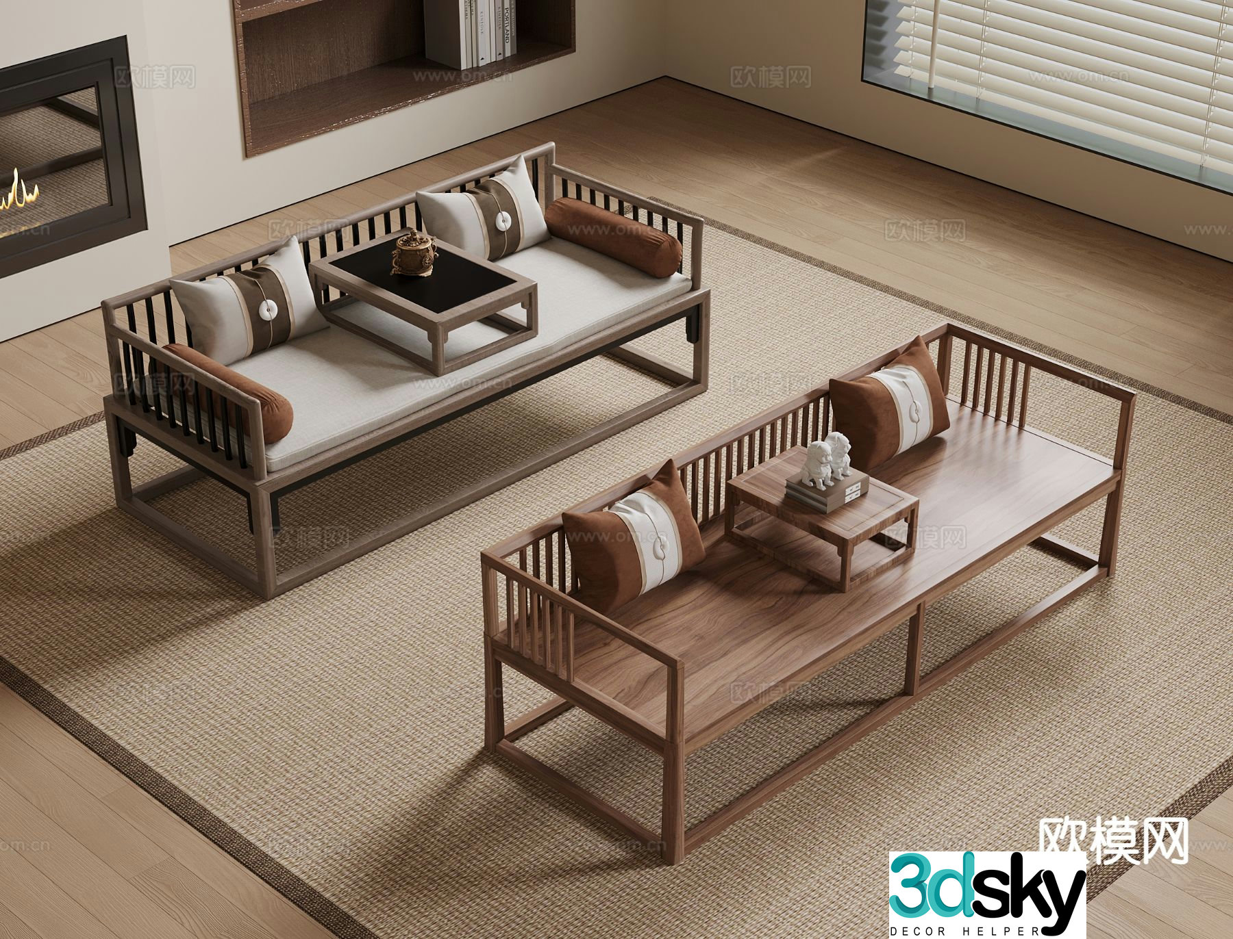 New Chinese style Luohan bed Luohan collapse 3D model