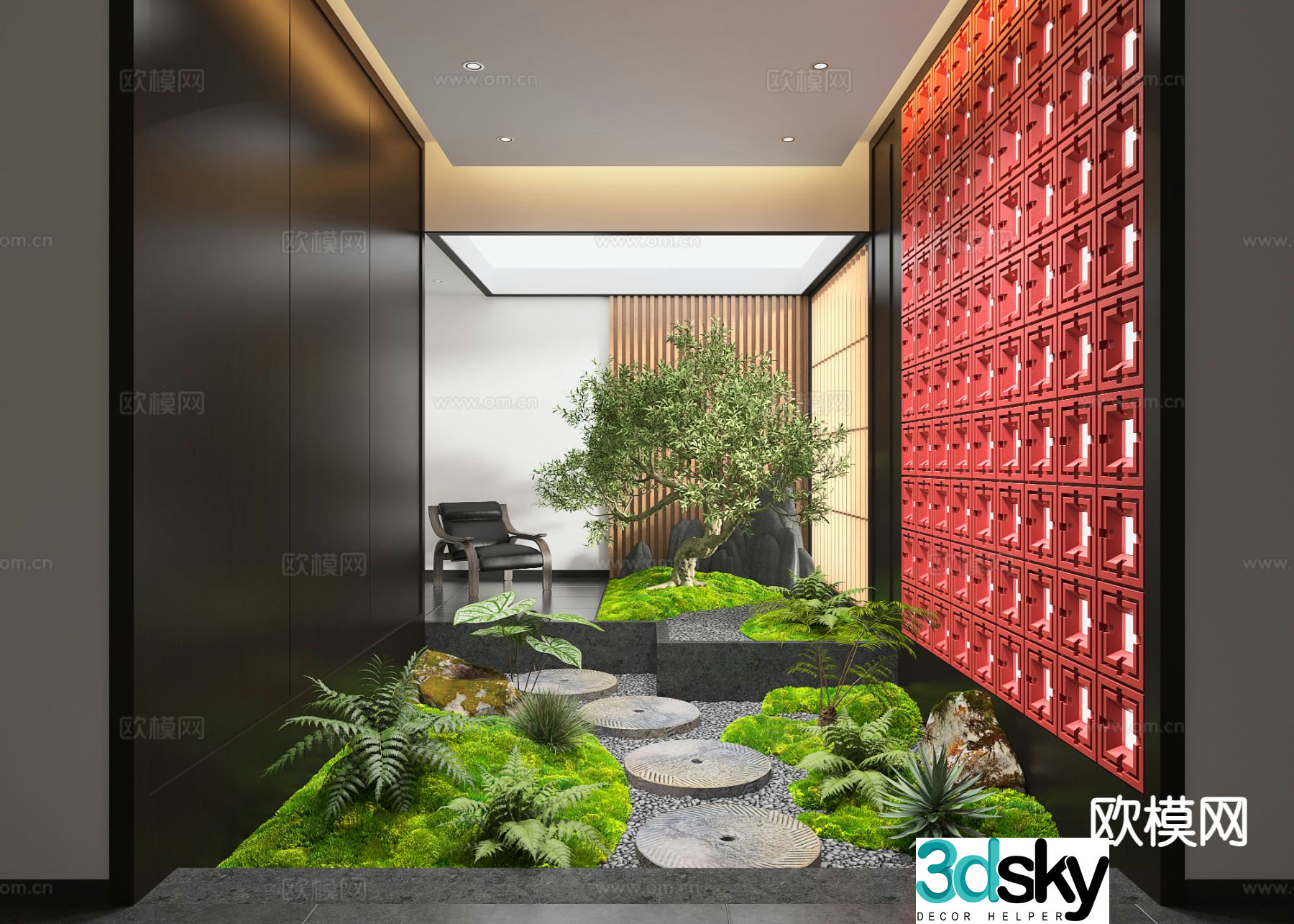 New Chinese style interior landscape 3D model