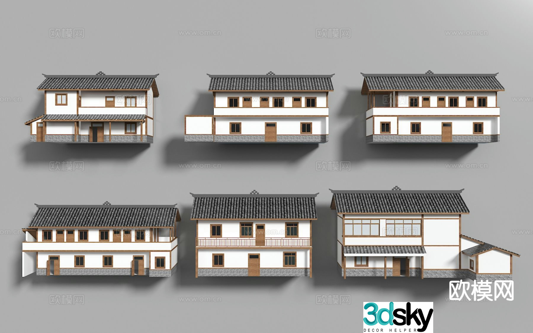 New Chinese style rural self-built house 3D model of private house components