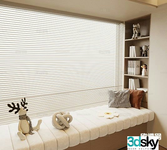 Cream wind bay window cushion pillow 3D model