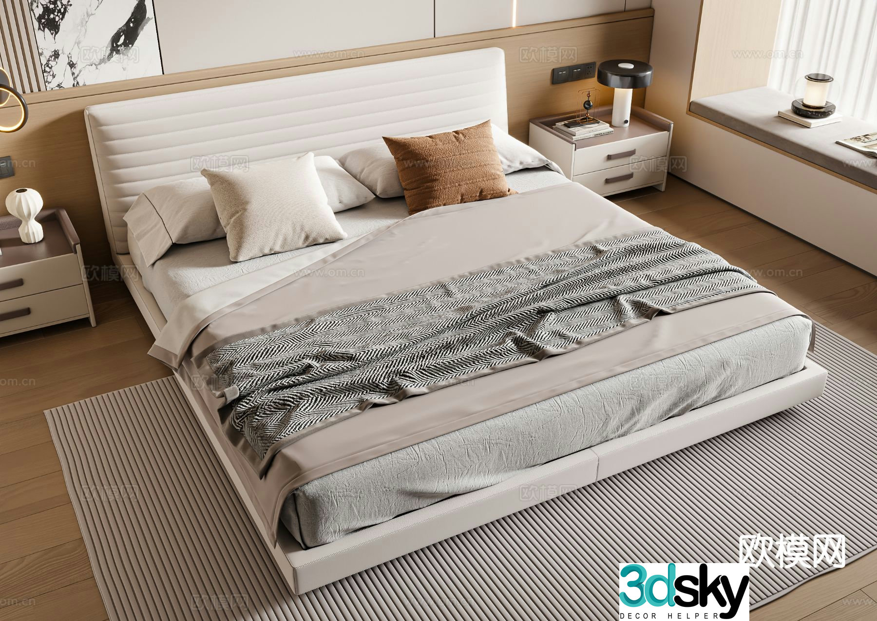 Modern double bed 3d model