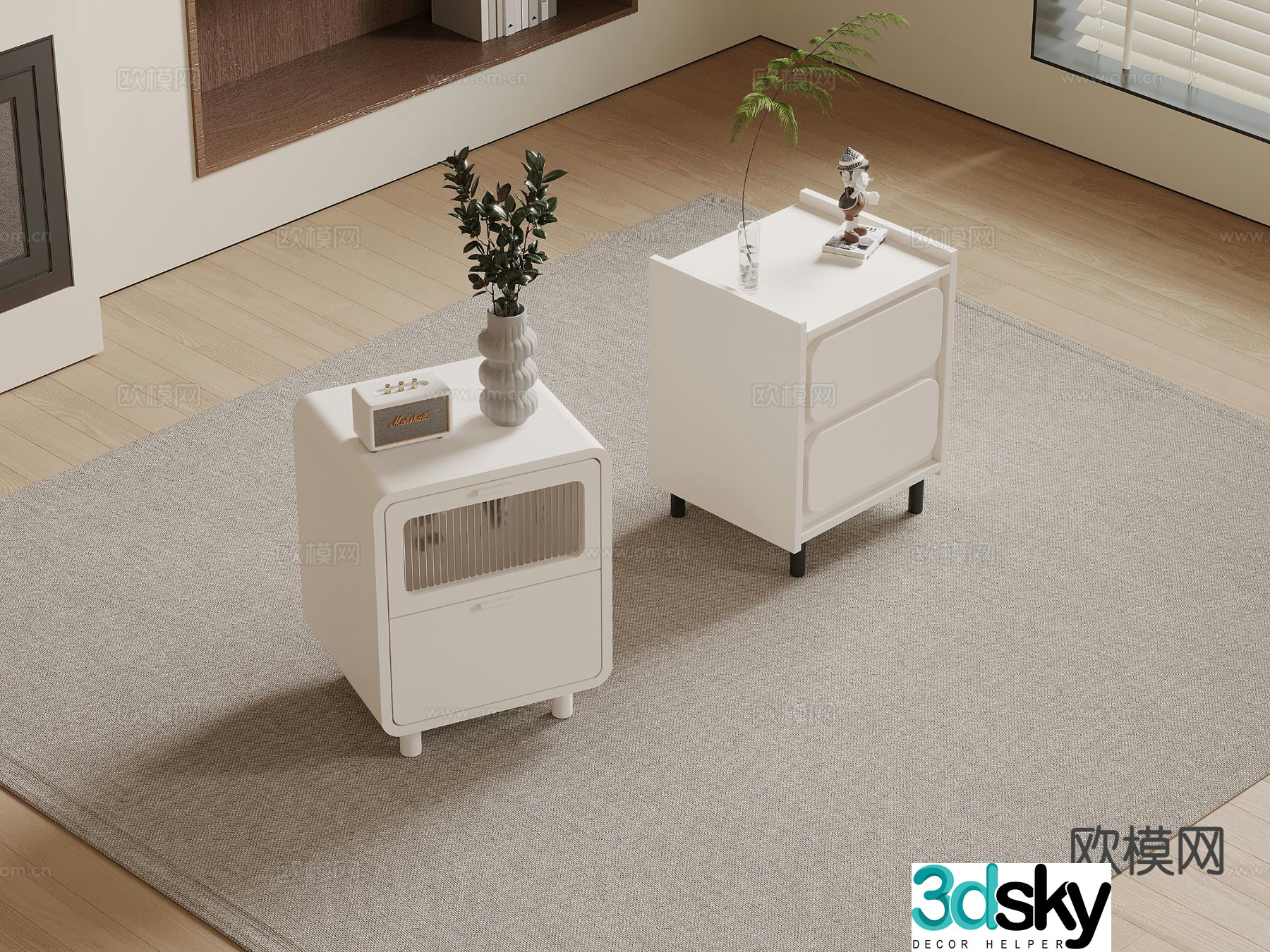 Cream style bedside table 3d model