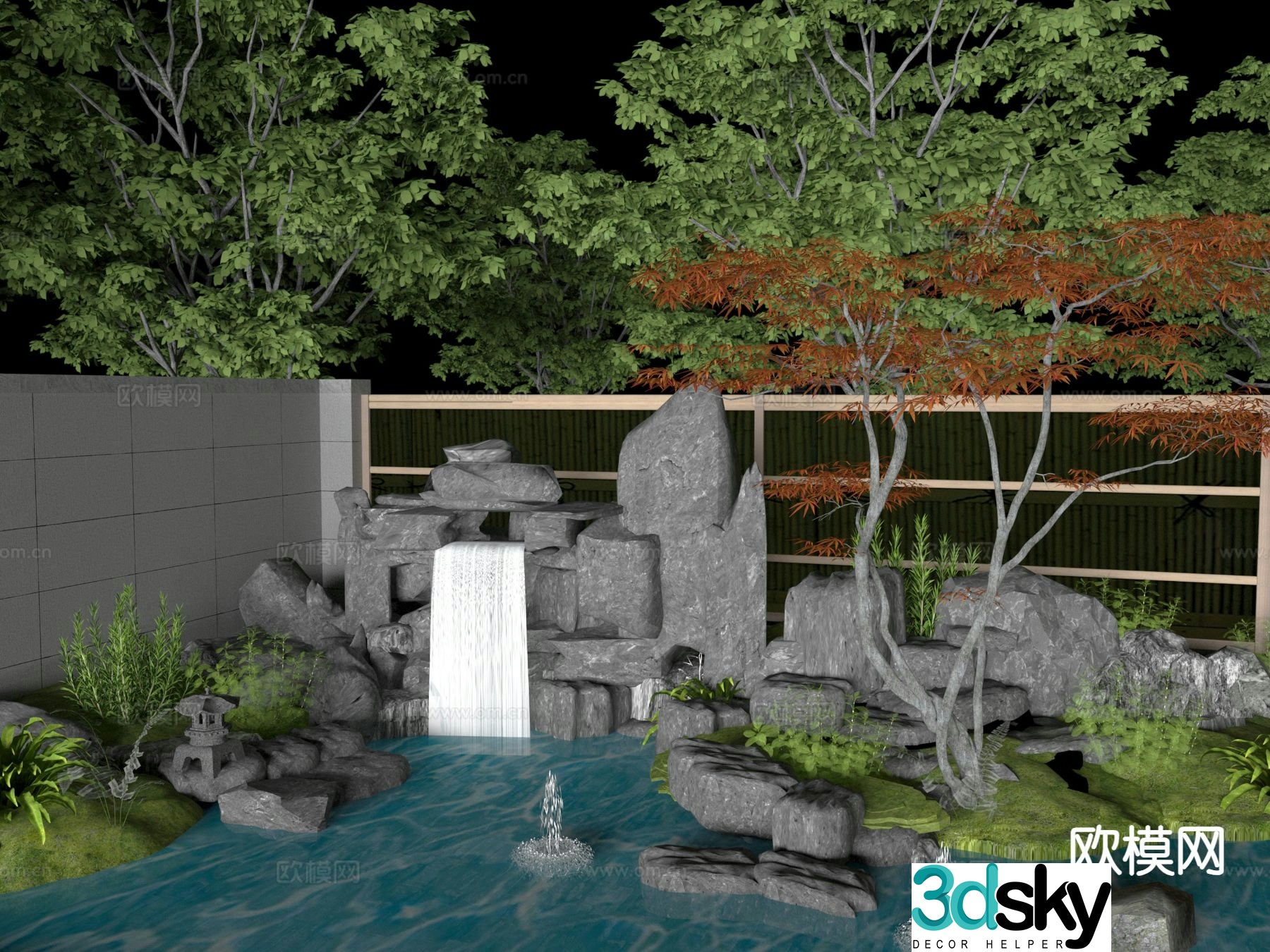 Outdoor landscape rockery waterscape 3d model