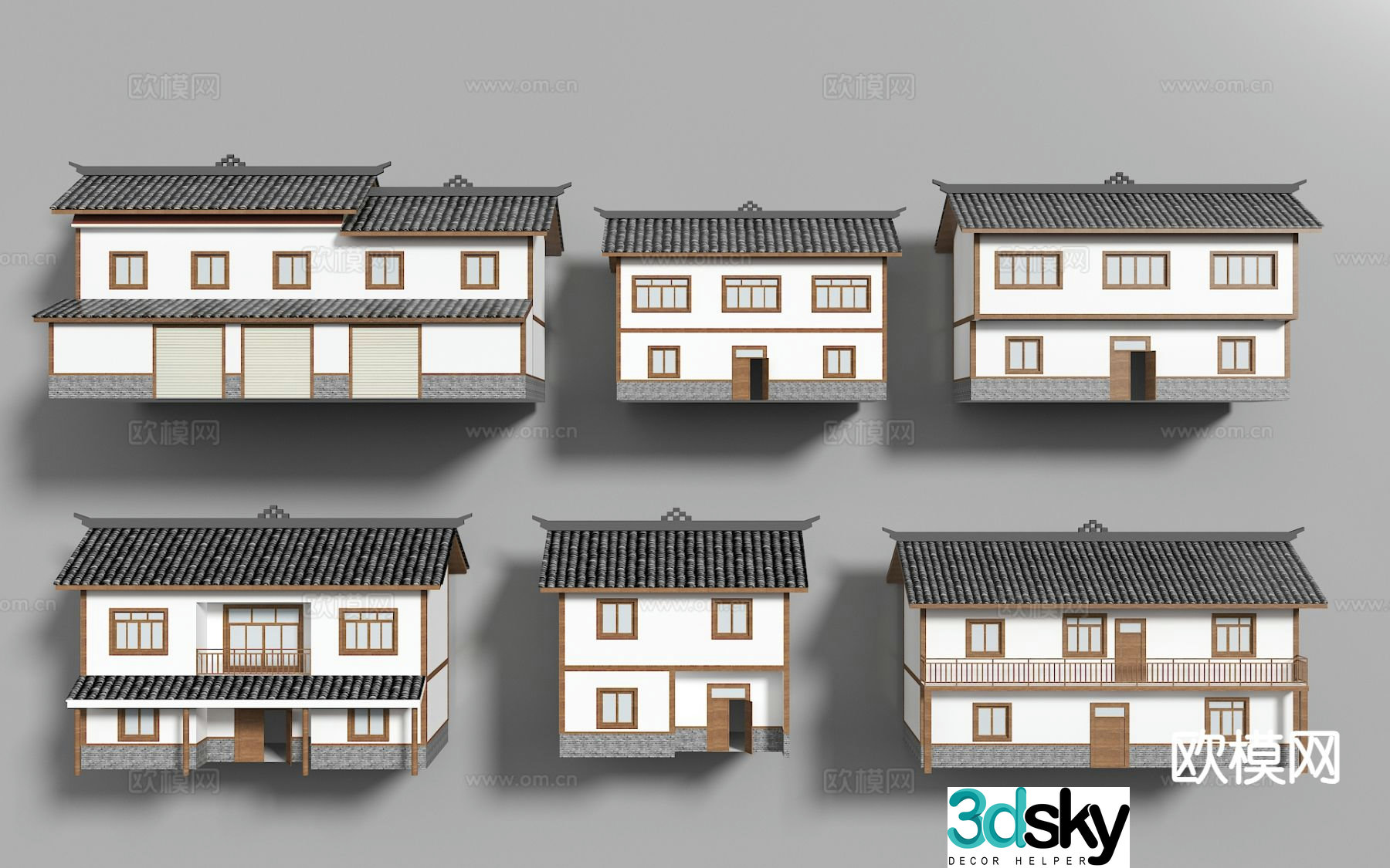 New Chinese-style rural self-built houses private house components 3D model