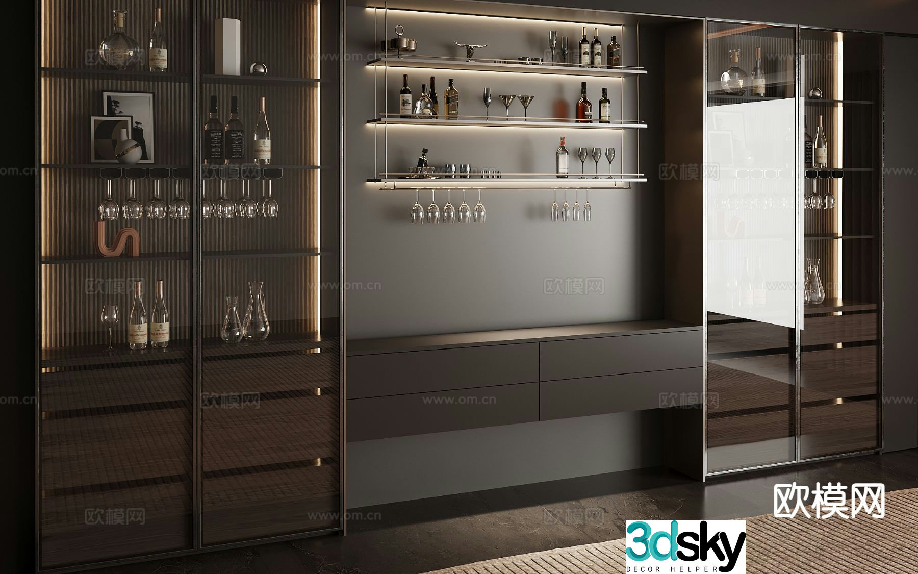 Modern wine rack wine cabinet 3d model