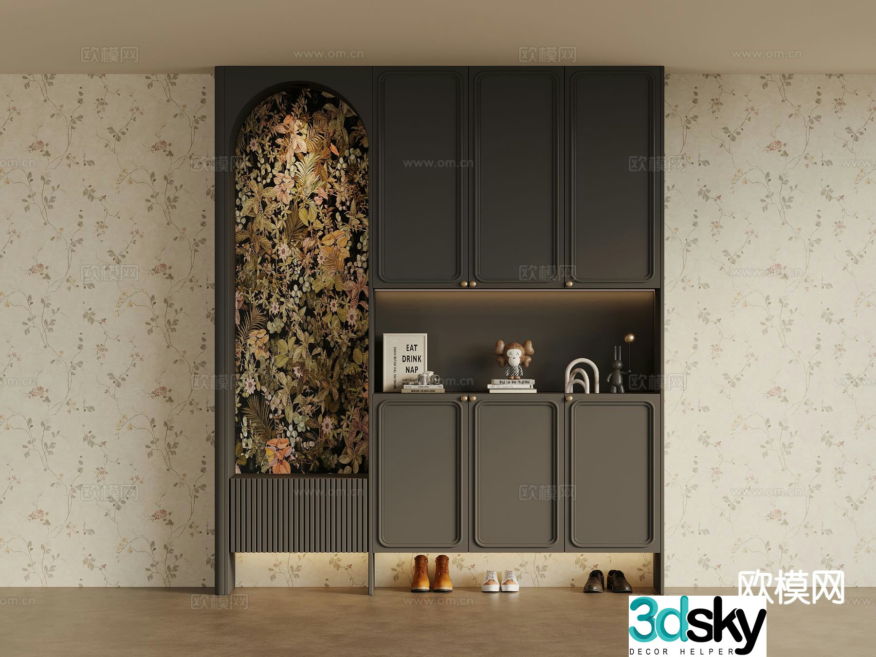 French style entry shoe cabinet 3d model