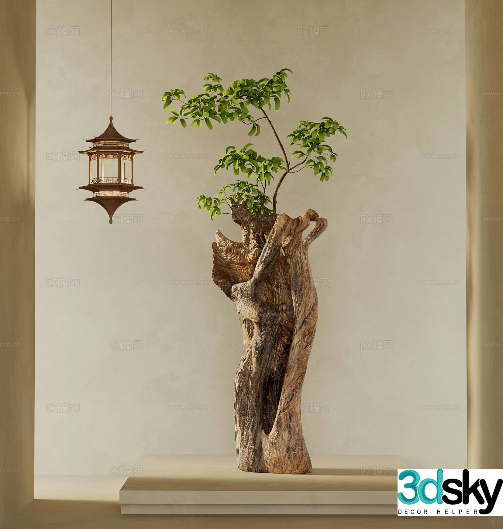 New Chinese-style sculpture green plant ornaments 3D model