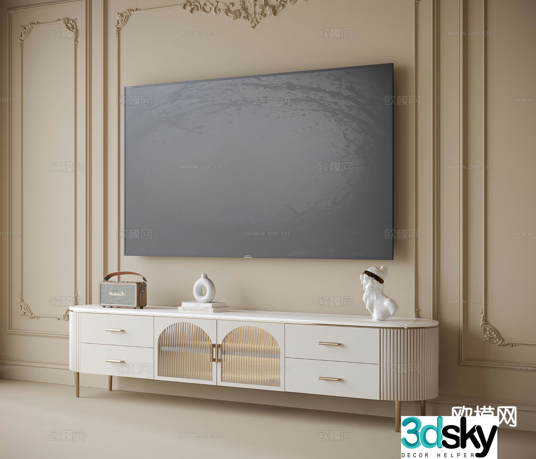 French TV cabinet base cabinet 3d model