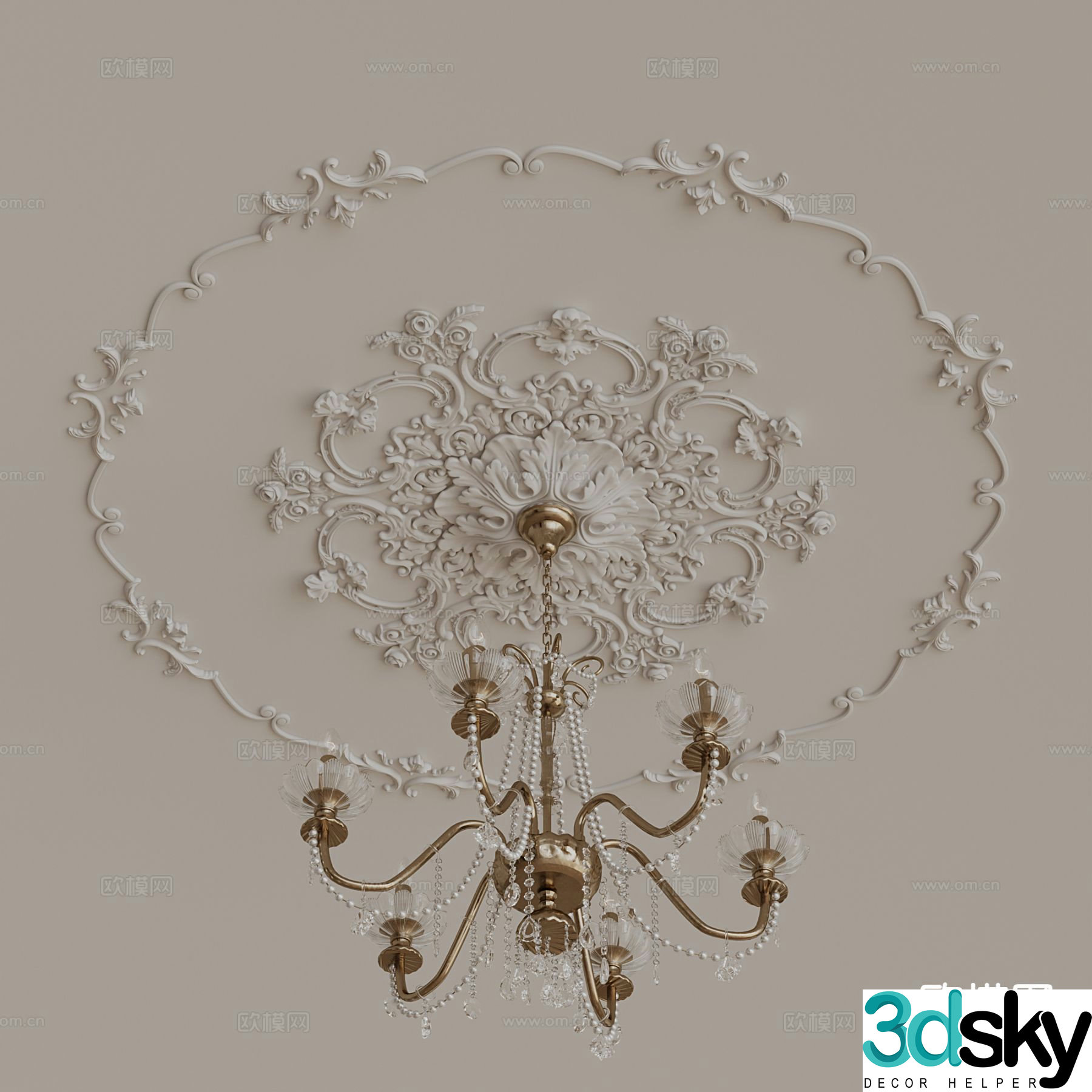French multi-head chandelier 3d model
