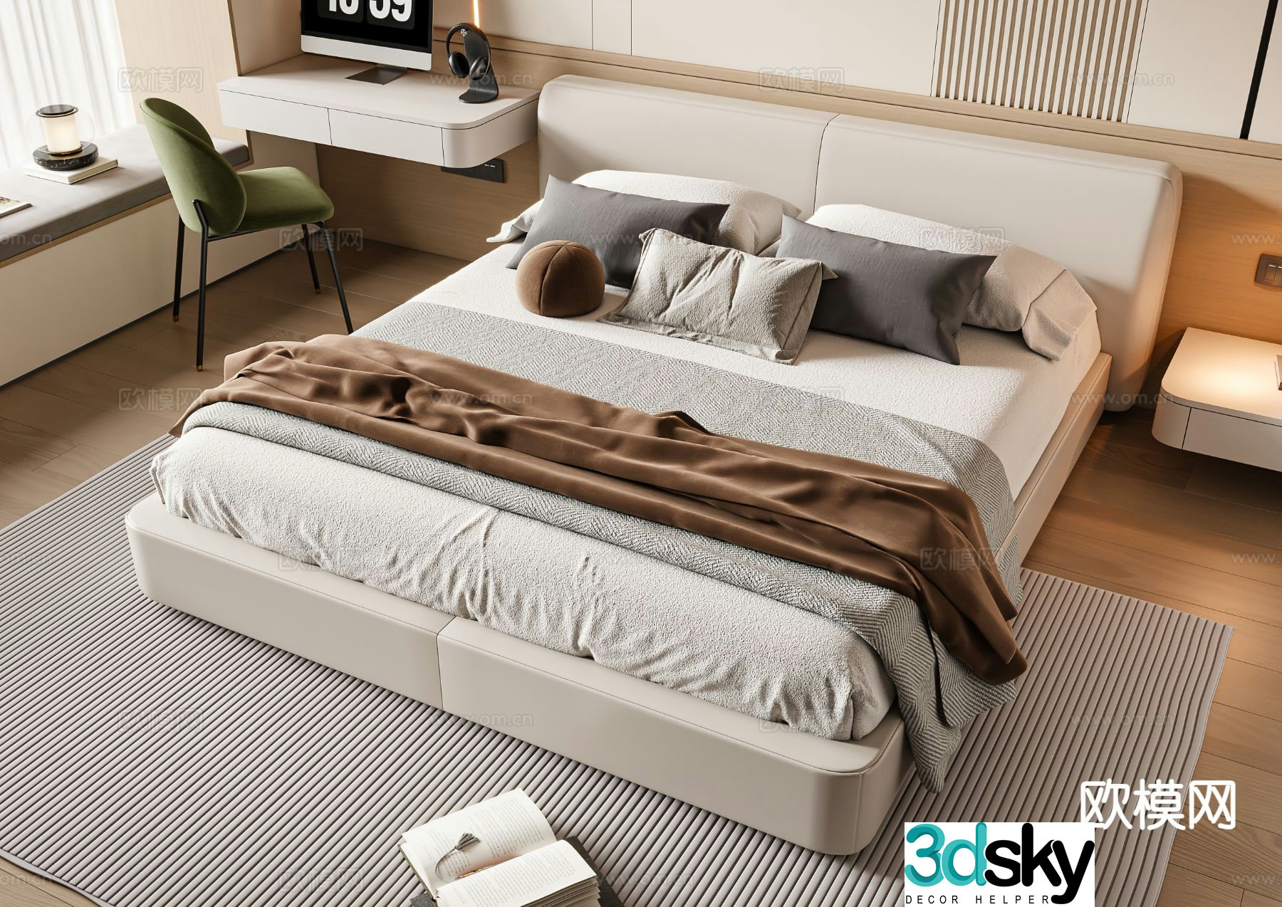 Modern double bed 3d model