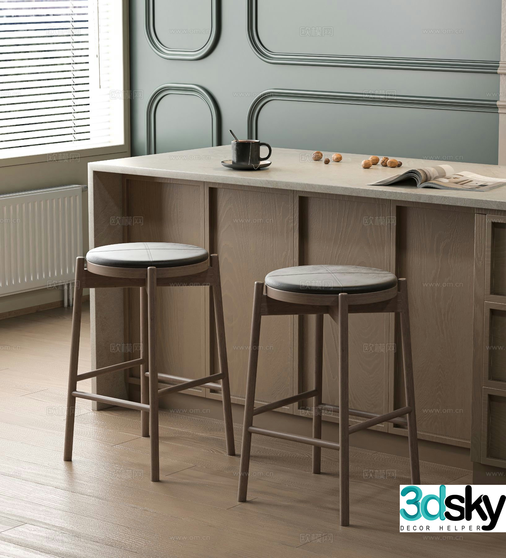 Medieval style bar chair bar stool high stool 3D model