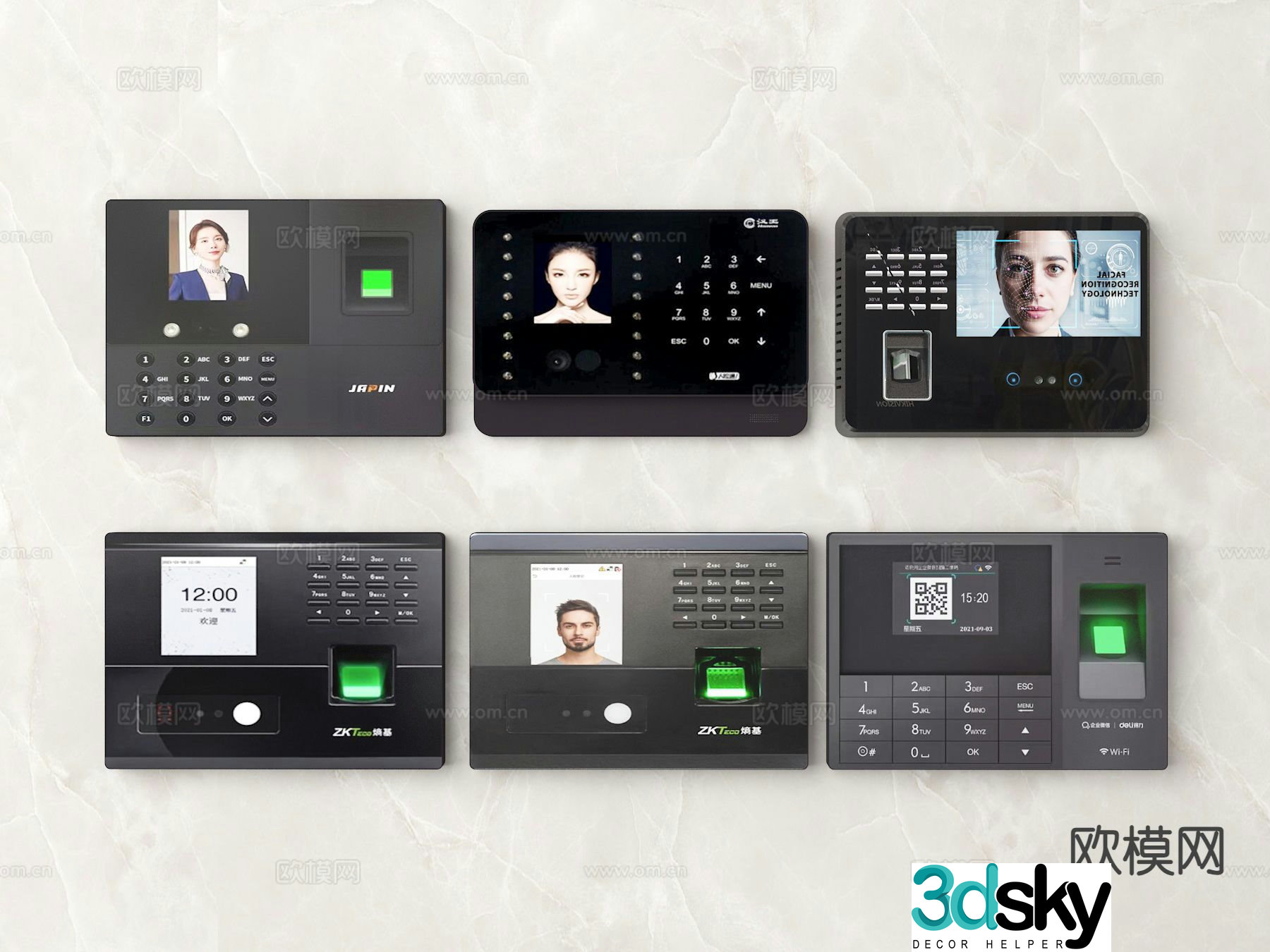 Modern fingerprint machine face machine punch card machine 3D model