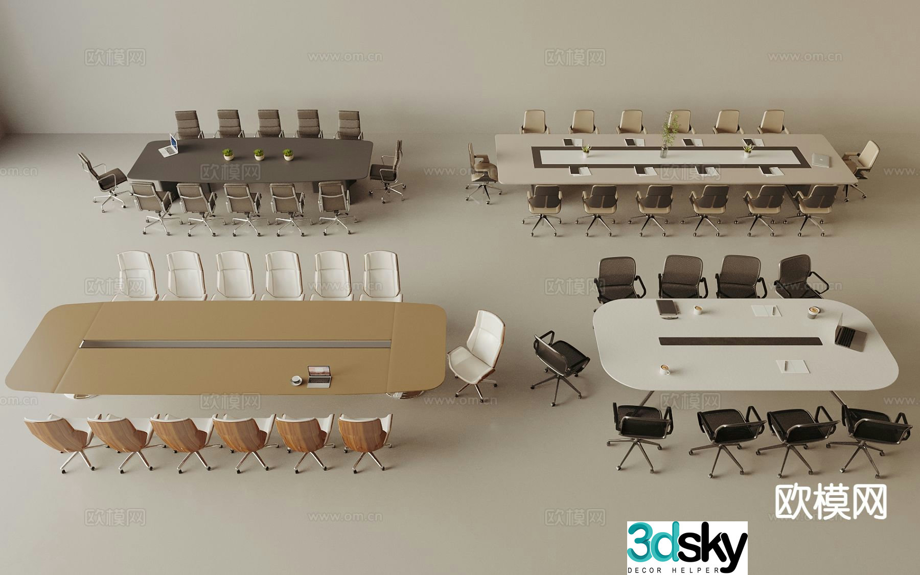 Modern conference table and chairs conference table 3d model