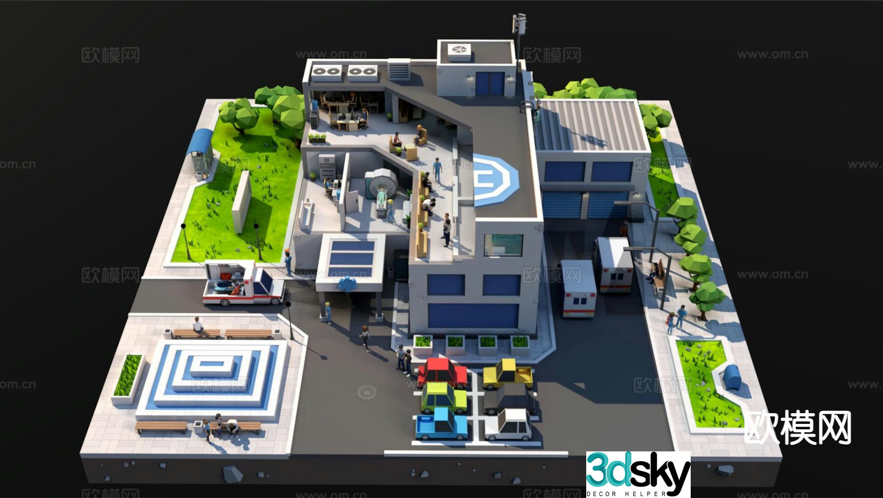 Cartoon hospital toys hospital aerial view 3d model