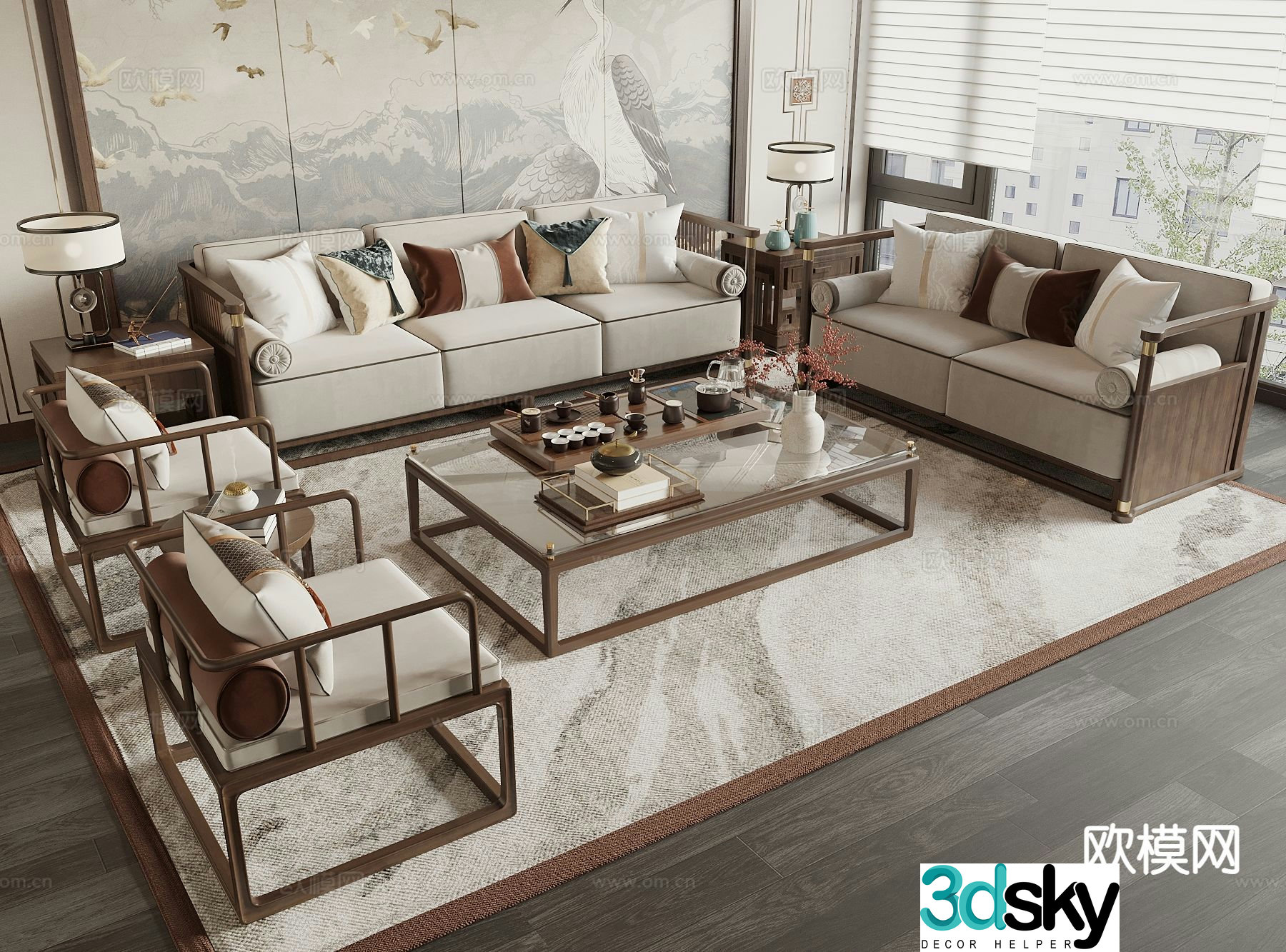 New Chinese style sofa modular sofa 3d model