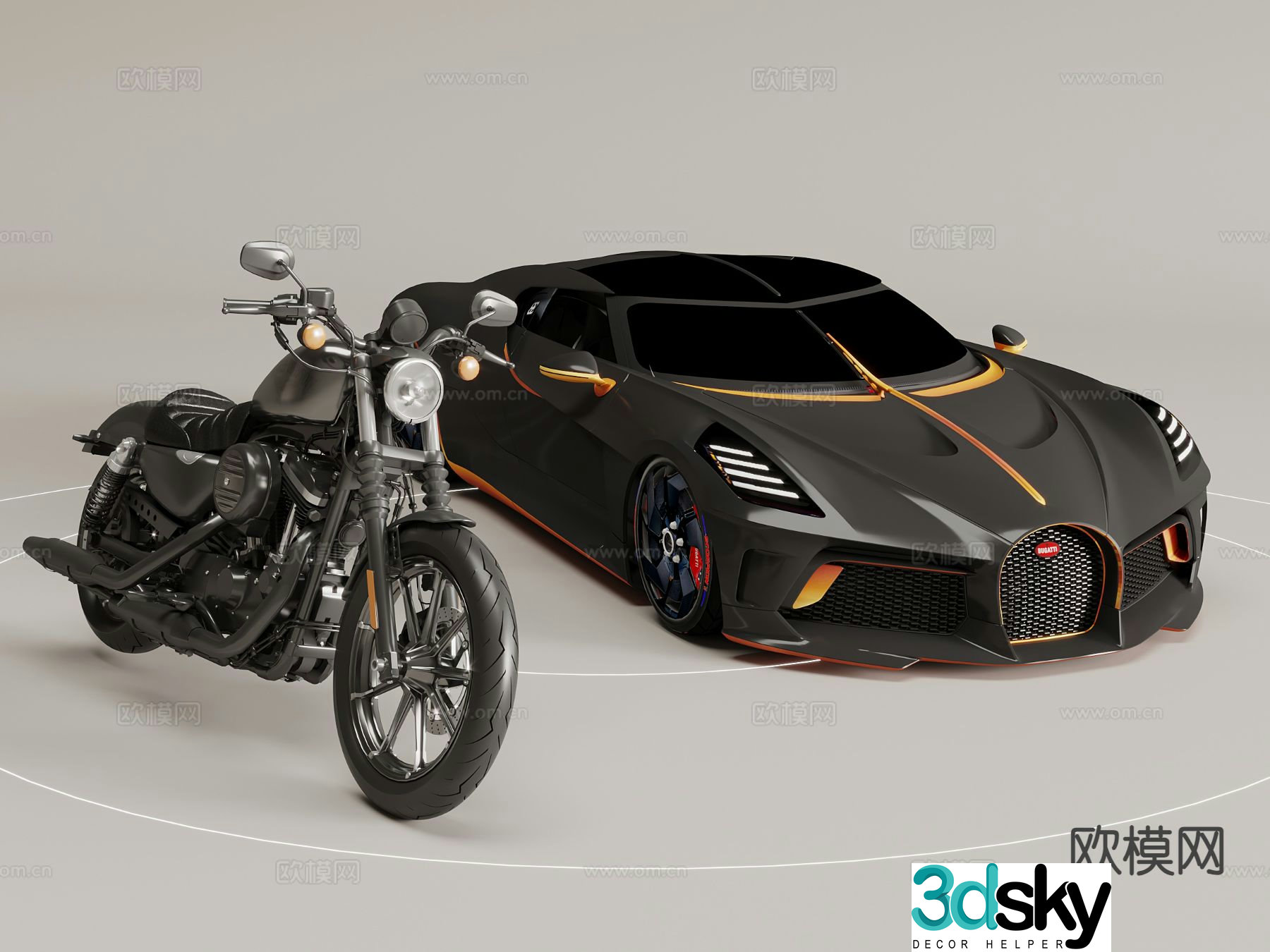car motorcycle sports car 3d model