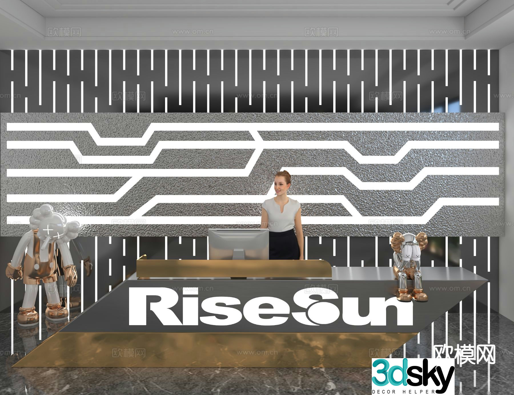 Modern front desk service desk reception desk 3d model