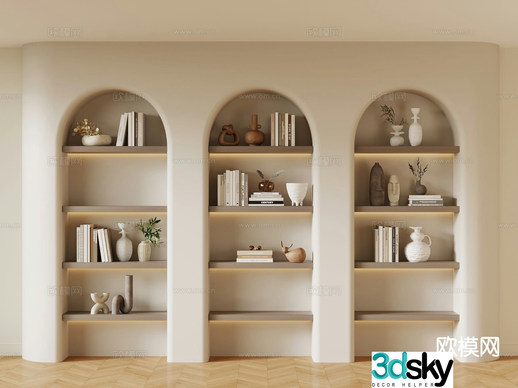 Creamy Bookcase Bookshelf Shelf 3D Model