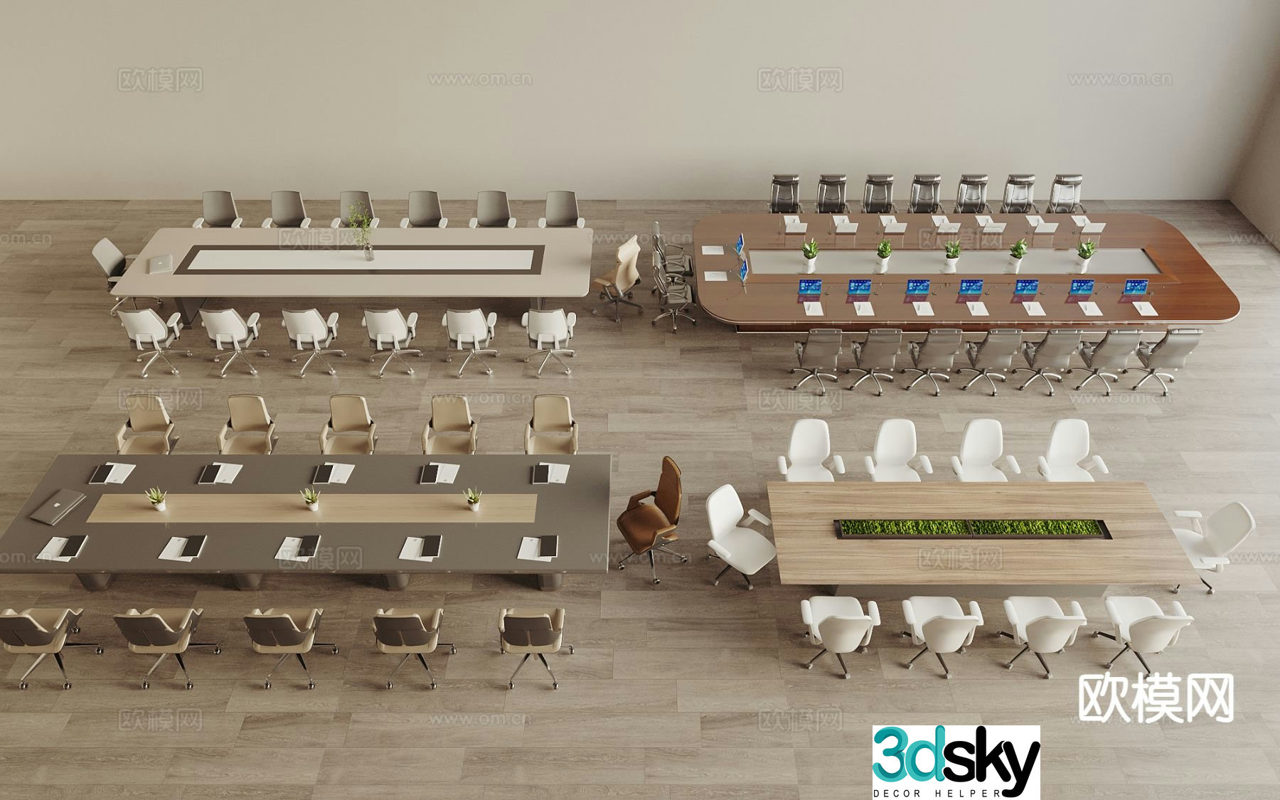 Modern conference table and chairs 3d model
