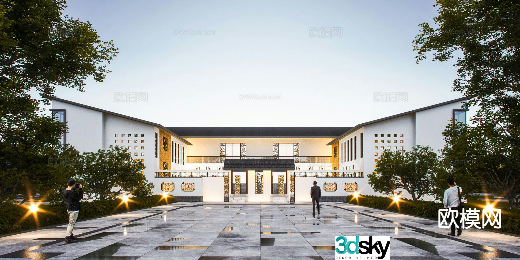 New Chinese style villa appearance courtyard 3D model