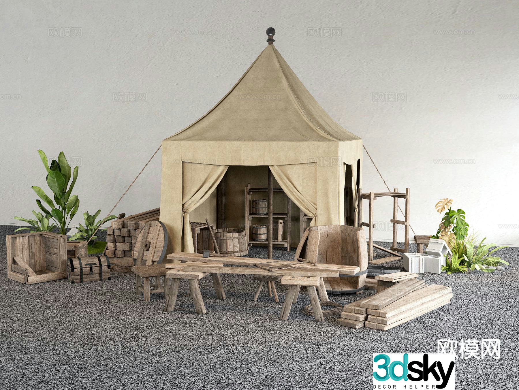 Chinese stall ancient stall market stall folk sketch 3D model