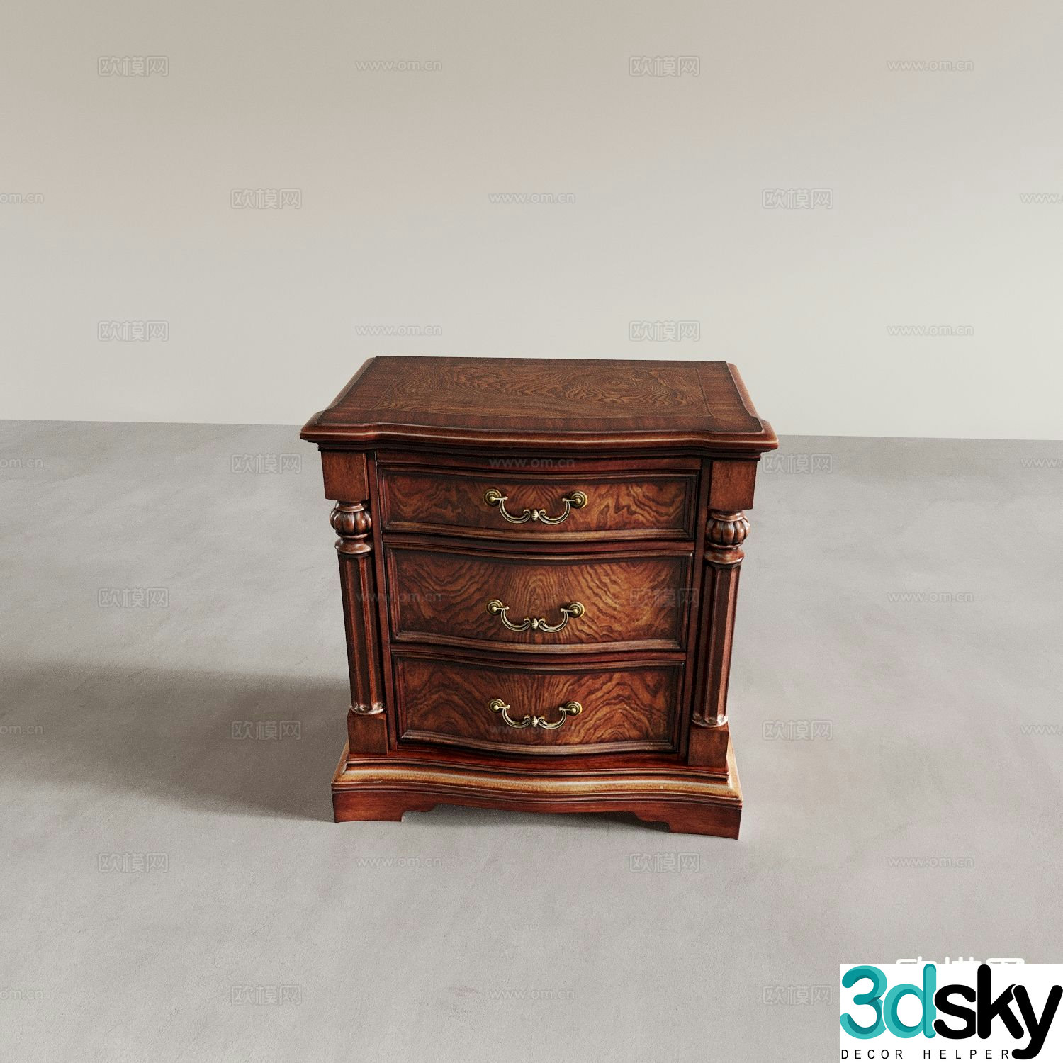 European style bedside table low cabinet 3d model