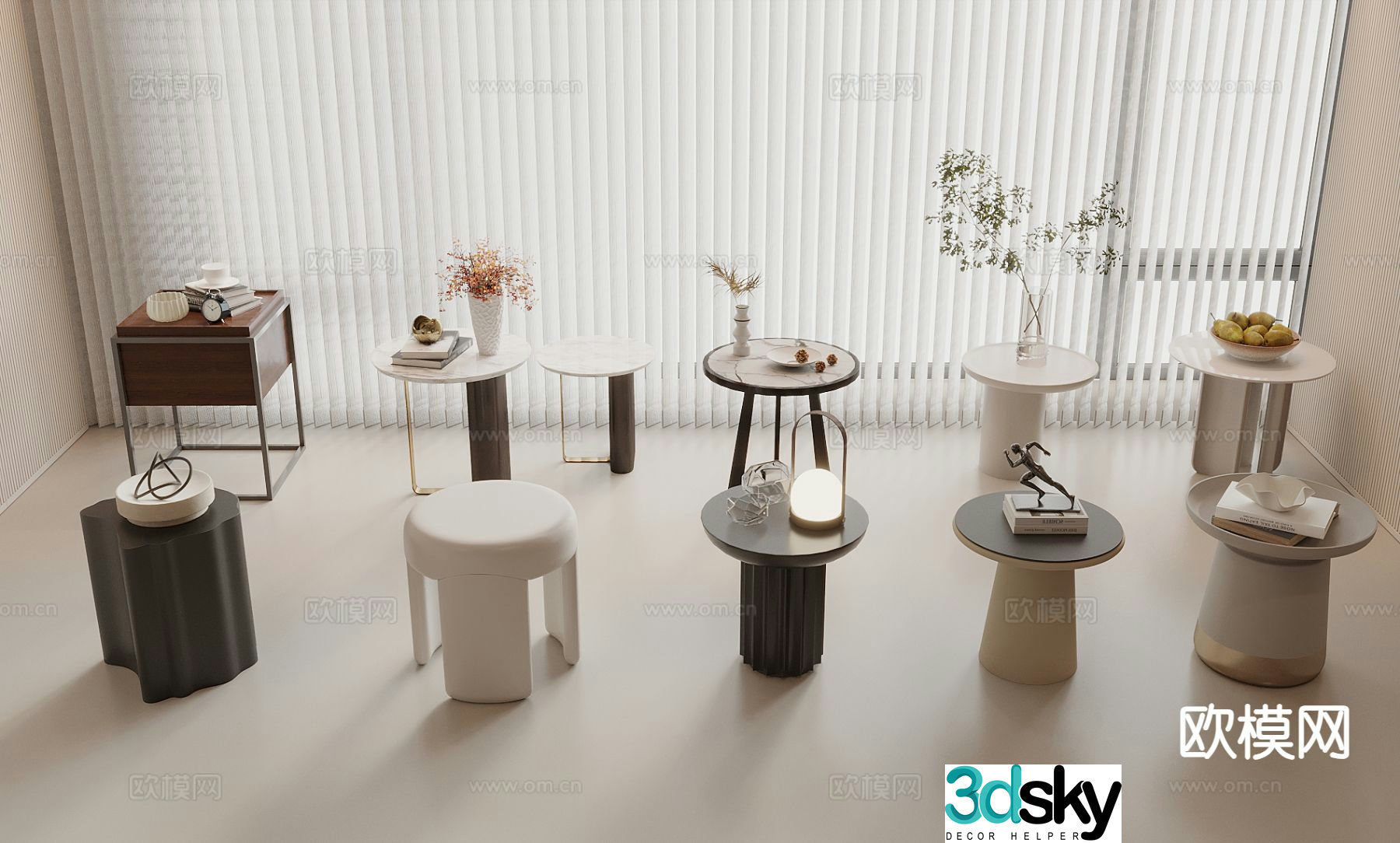 Modern side table corner table round table 3D model