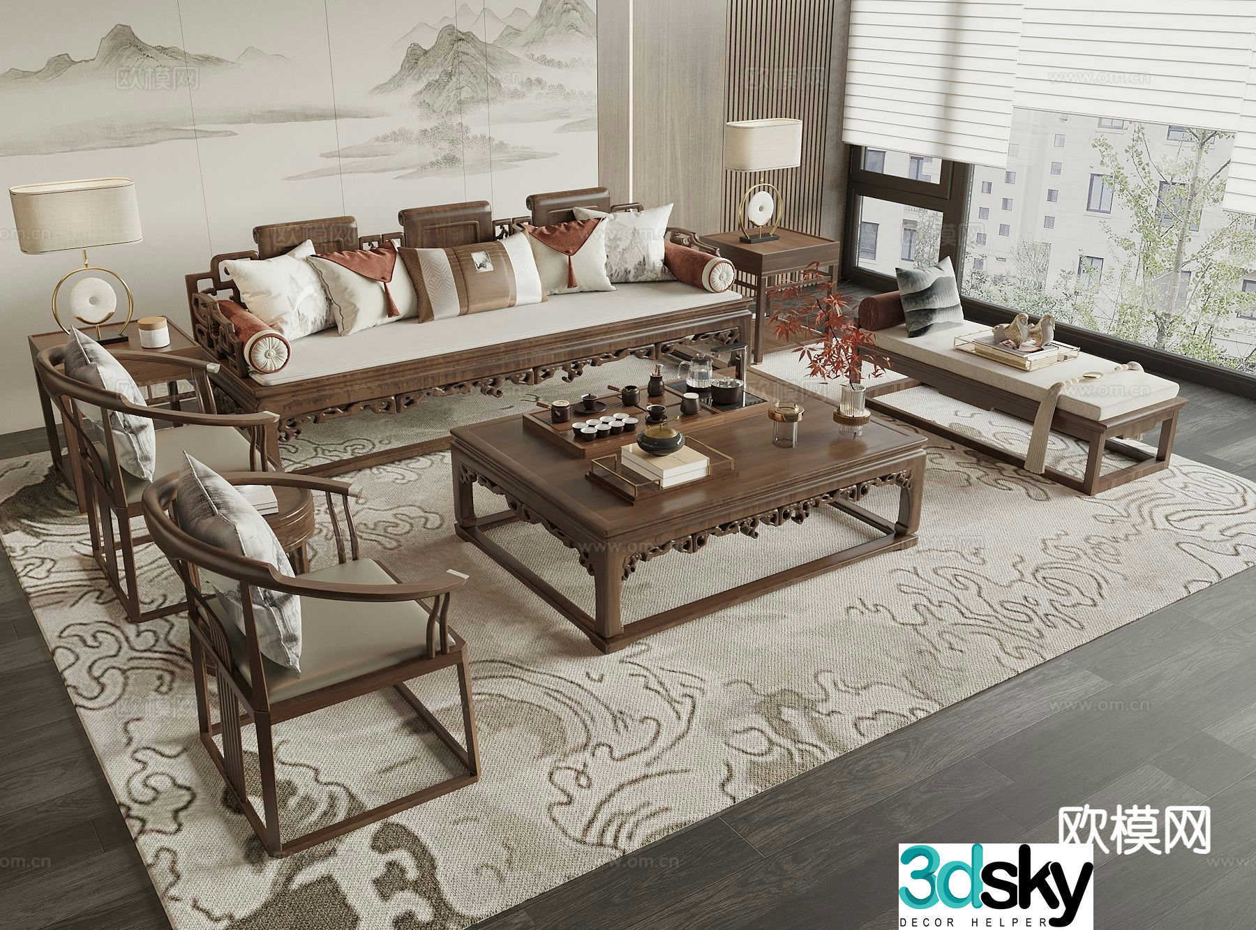 New Chinese style sofa modular sofa 3d model