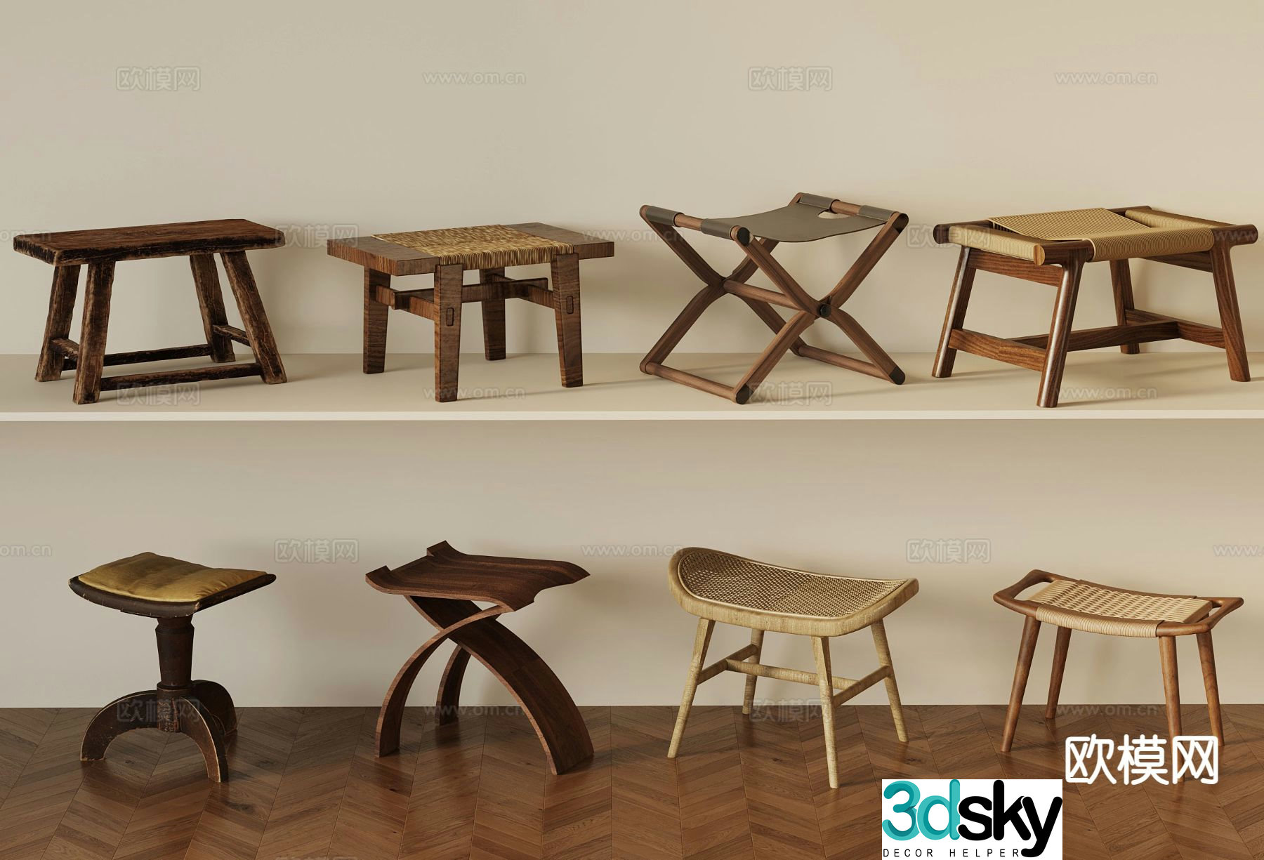 Wabi-sabi stool round stool square stool low stool 3D model