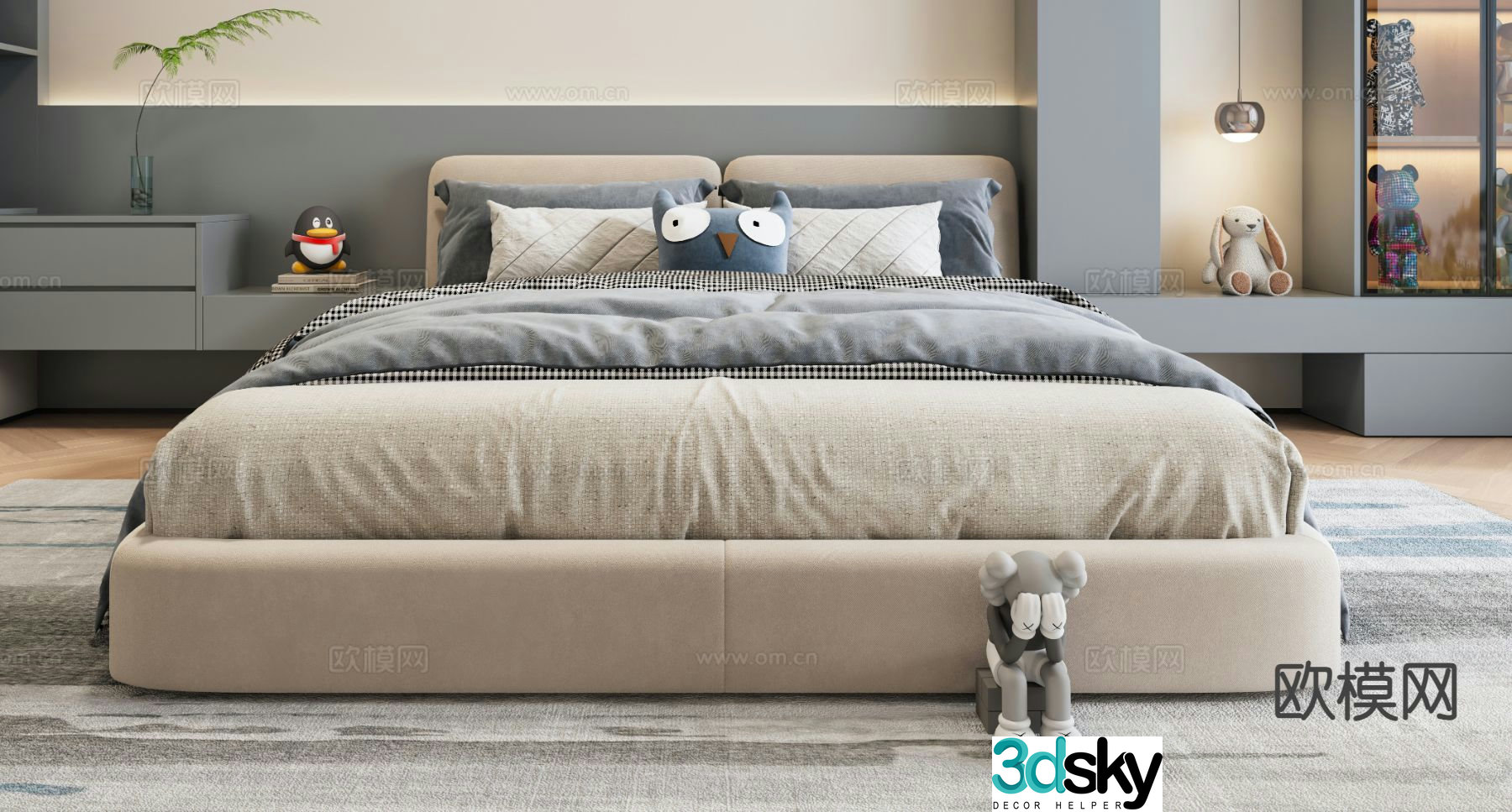 Modern children’s bed fabric bed 3d model